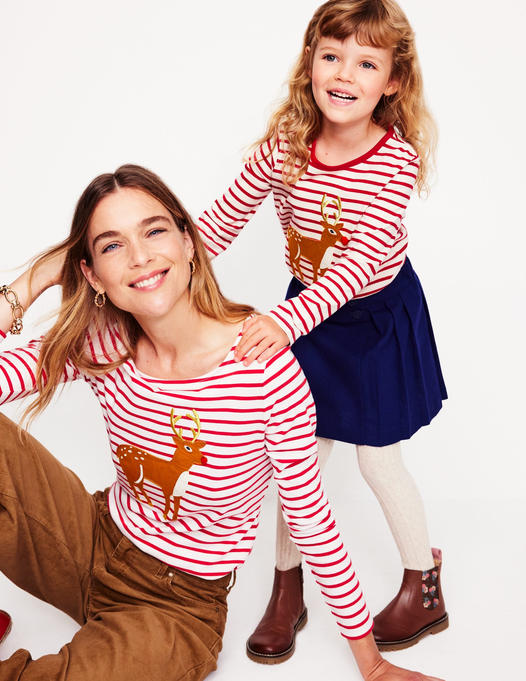  Appliqu茅 Long Sleeve Top-Rockabilly Red/ Ivory Deer、mySite、ashleygrahame