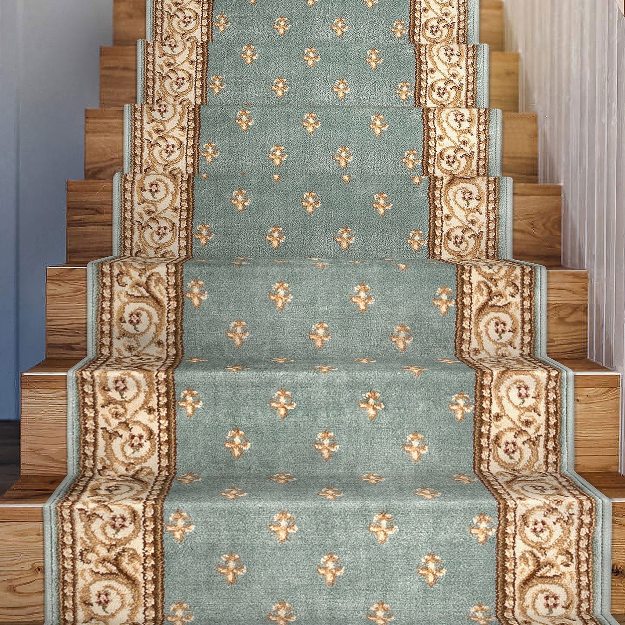 Custom Size Hallway & Stair Runner Fleur de Lis Traditional Light Blue 27 Inch Wide x Choose Your Custom Length Runner Rug、mySite、gigharbornorthrealestate
