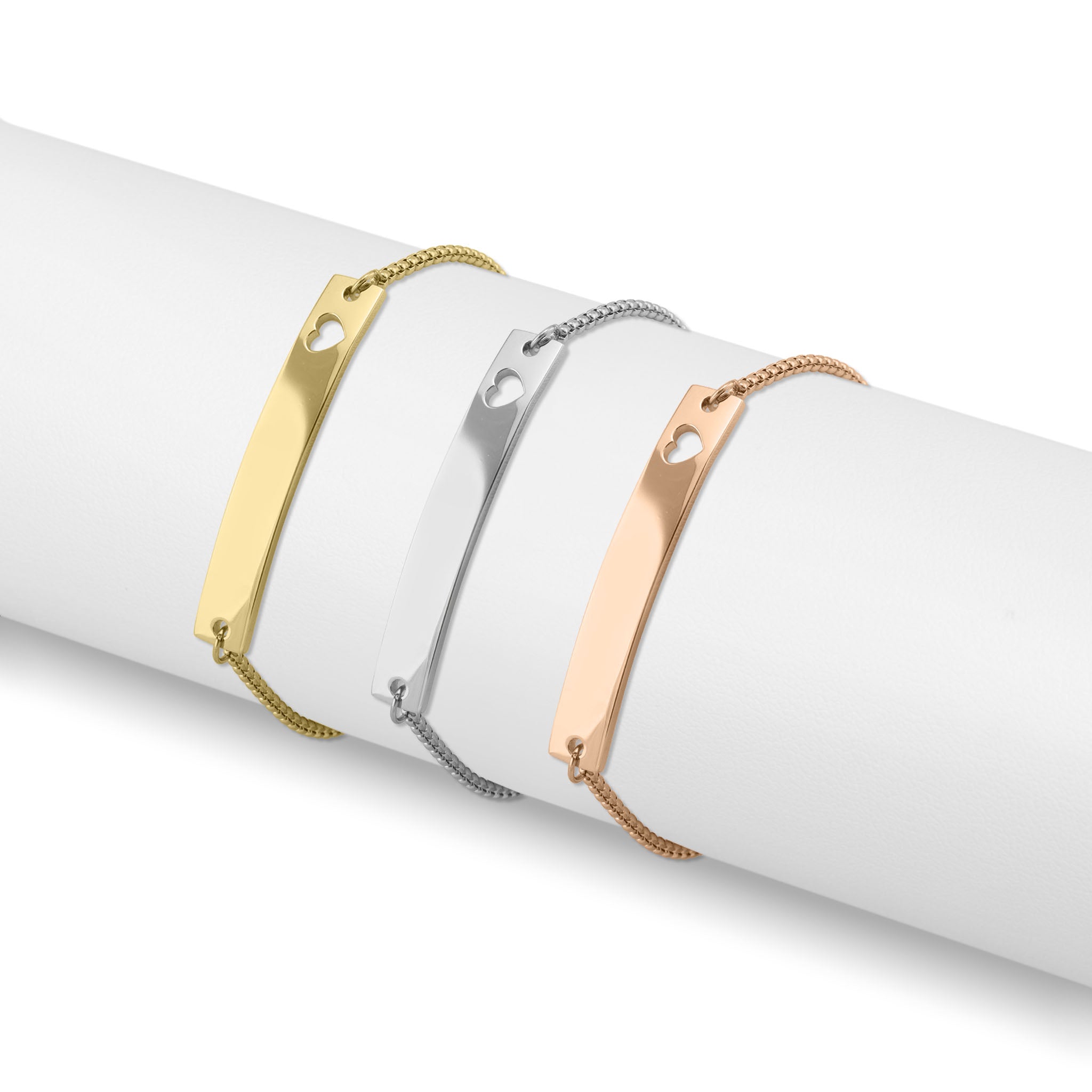 18K Gold PVD Stainless Steel Adjustable Curved Cutout Heart Blank Bar Bracelet / SBB0132、mySite、dreamappss