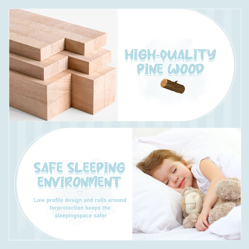 Twin Size Bed Floor Bed with Safety Guardrails and Door for Kids, Natural(Old SKU: W158090686)、、casual