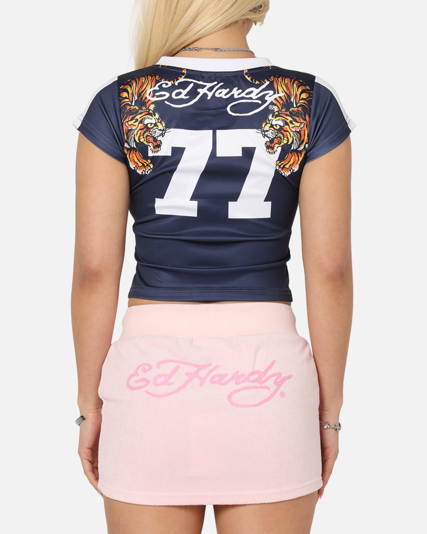 Ed Hardy Women's Football Baby T-Shirt Navy/White、mySite、zt4zffjzw