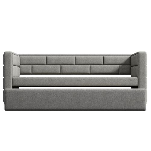 Twin Size Daybed with Trundle, Upholstered Daybed with Padded Back, Gray、、casual