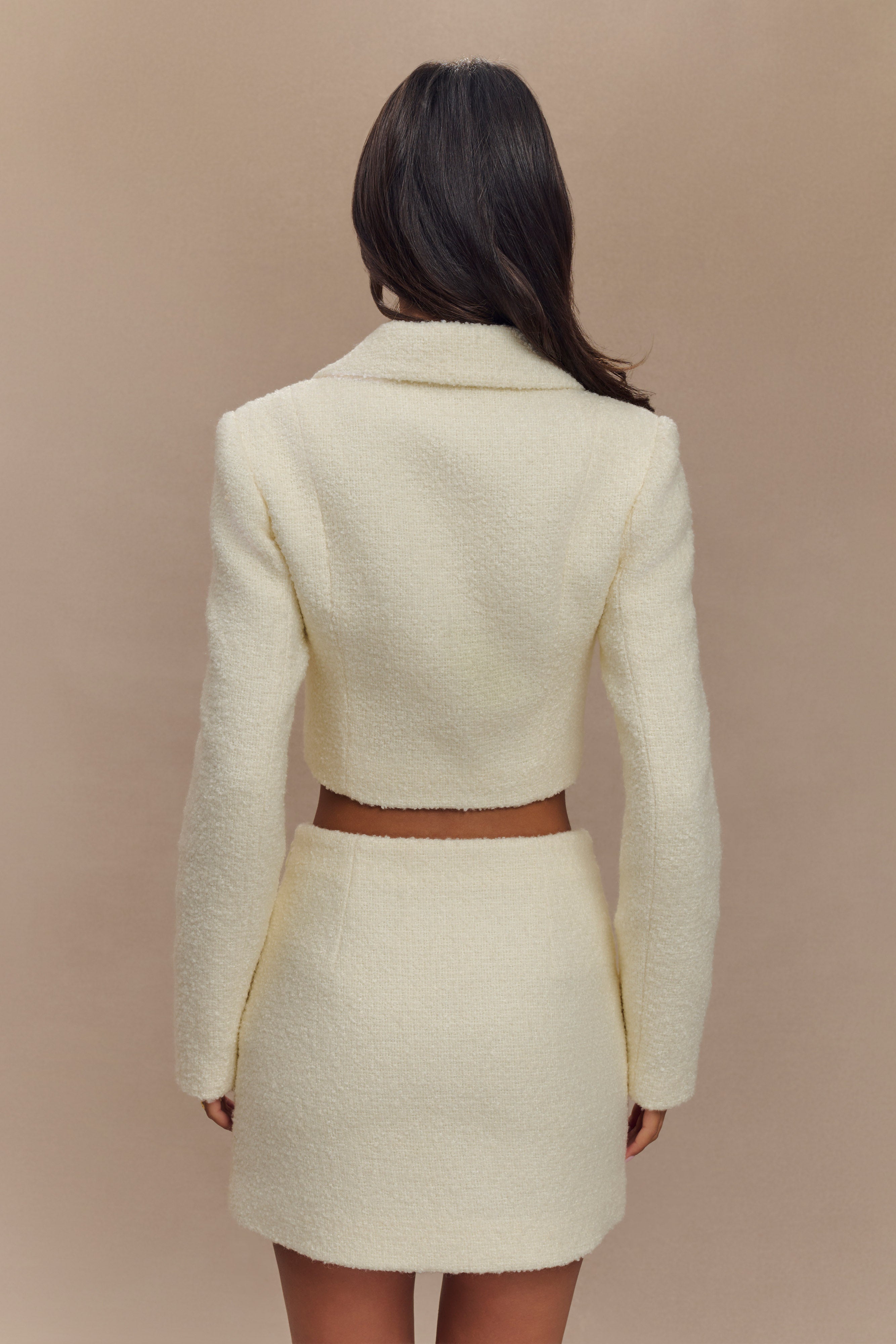 Mirelle Textured Boucle Cropped Long Sleeve Top - Ivory、mySite、solidvoid