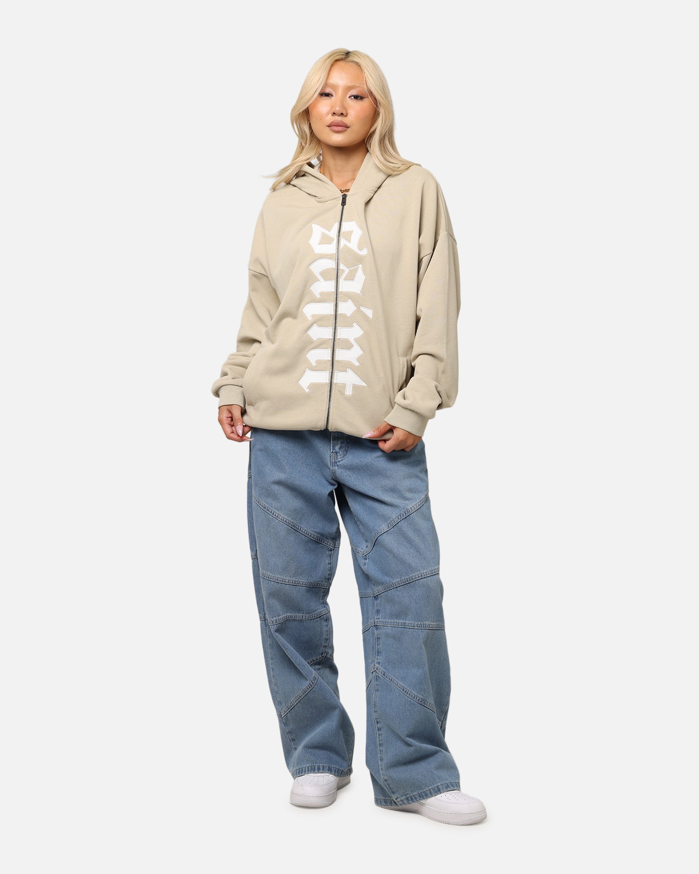 Saint Morta Gothic Distressed Zip Hoodie Stone、mySite、zt4zffjzw