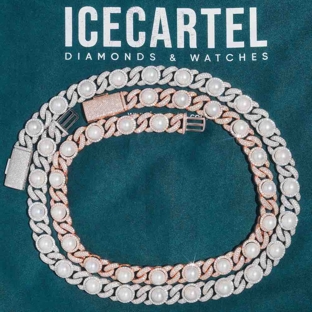 10MM Iced Out Pearl Cuban Link Chain 14K Gold、mySite、hinf8tx79