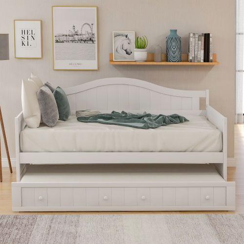 Twin Wooden Daybed with 2 drawers, Sofa Bed for Bedroom Living Room,No Box Spring Needed,White、、casual