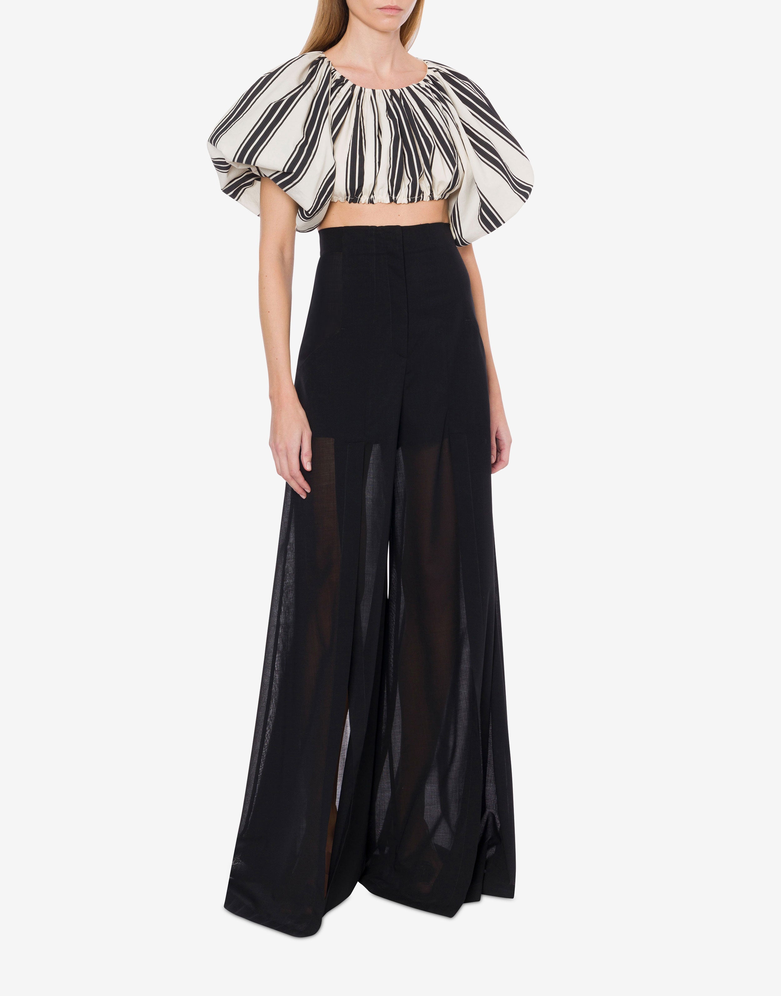 Top crop in cotone e nylon rigato、mySite、aoinhome