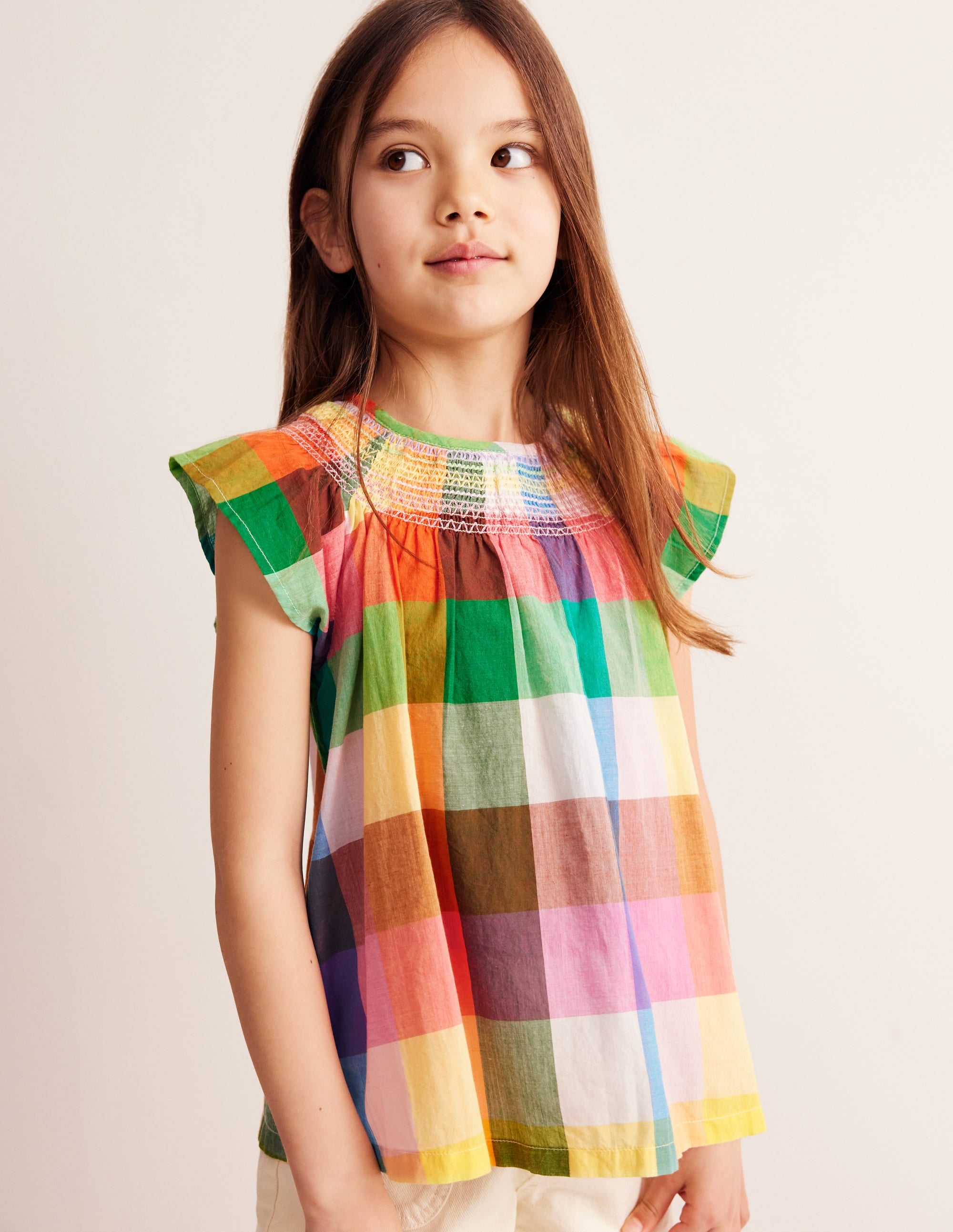  Woven Smocked Top-Bright Neon Multigingham、mySite、ashleygrahame