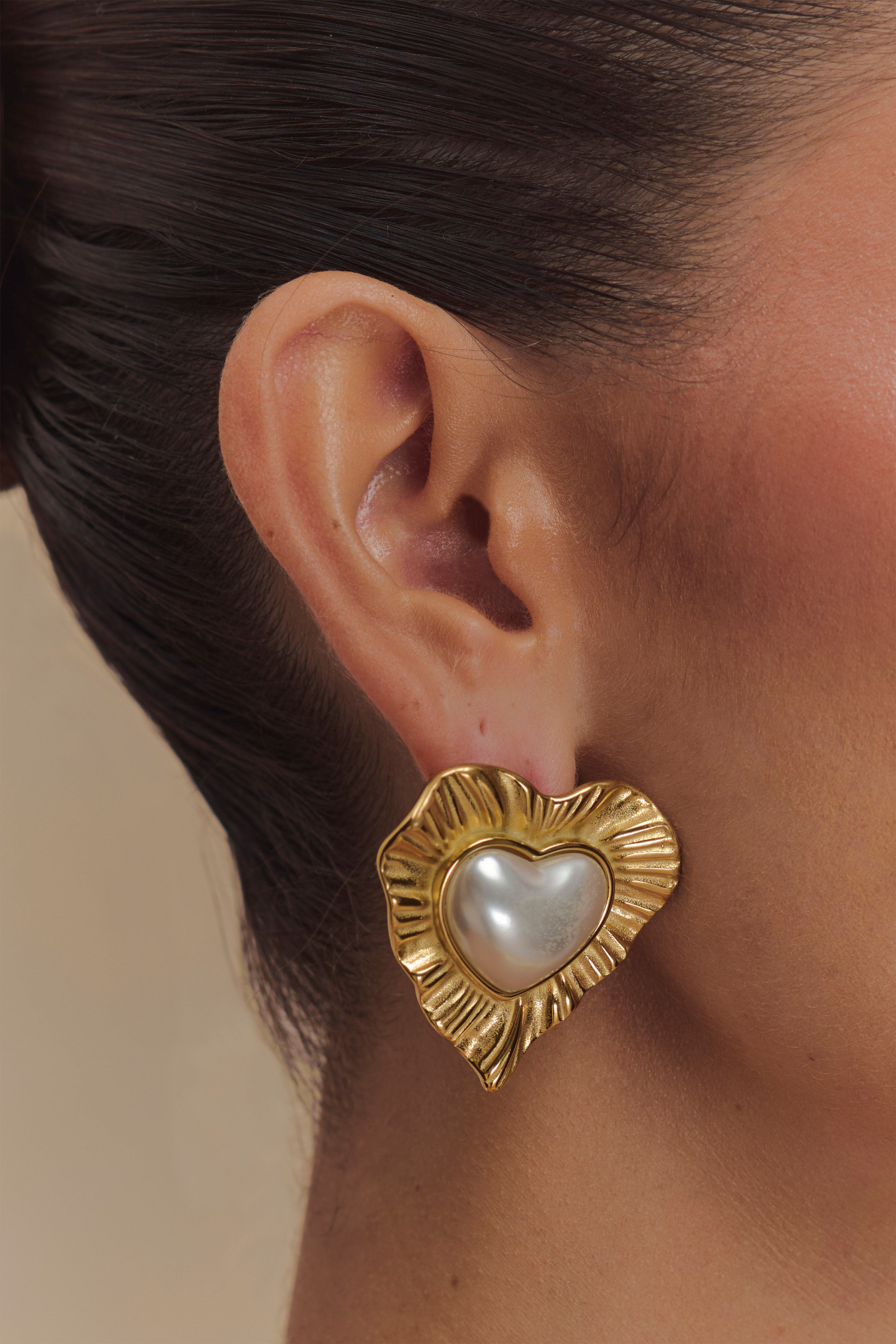 Heart To Heart Pearl Earrings - Gold、mySite、solidvoid