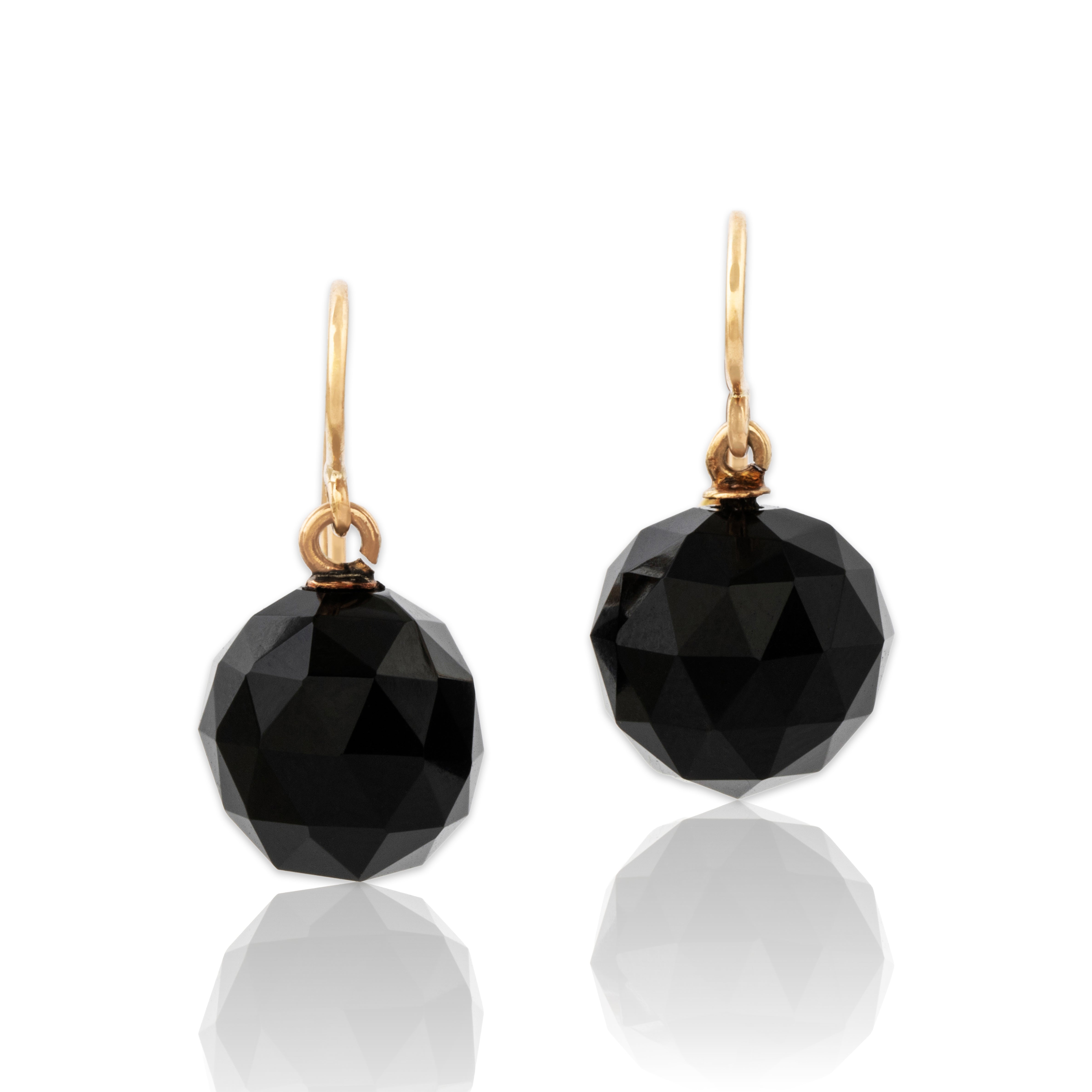 Vintage 14k Yellow Gold Onyx Multifaceted Ball Dangle Earrings、mySite、hinf8tx79