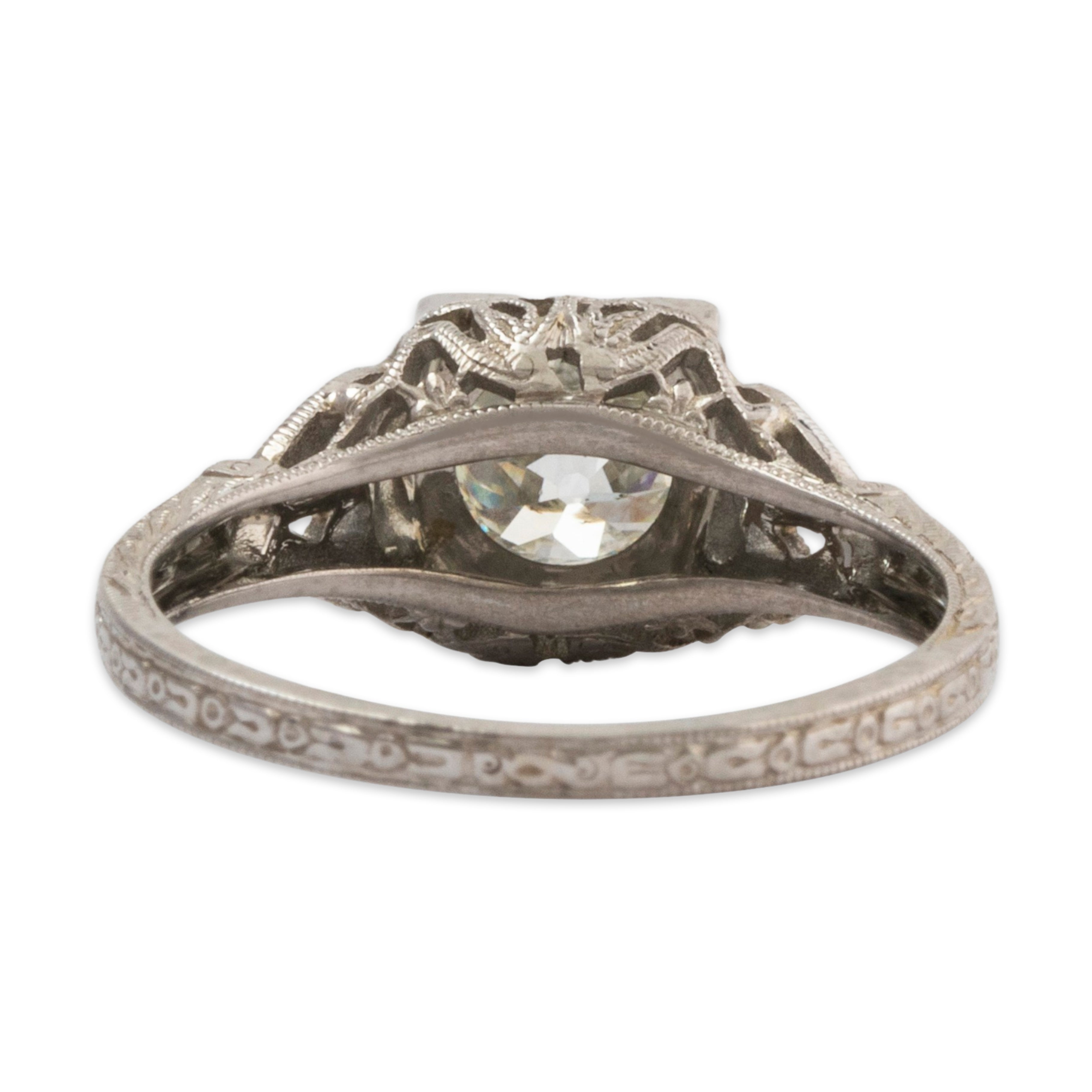 Antique 18k White Gold 1.07ct Old Mine Diamond Filigree Engagement Ring Size 6.5、mySite、hinf8tx79
