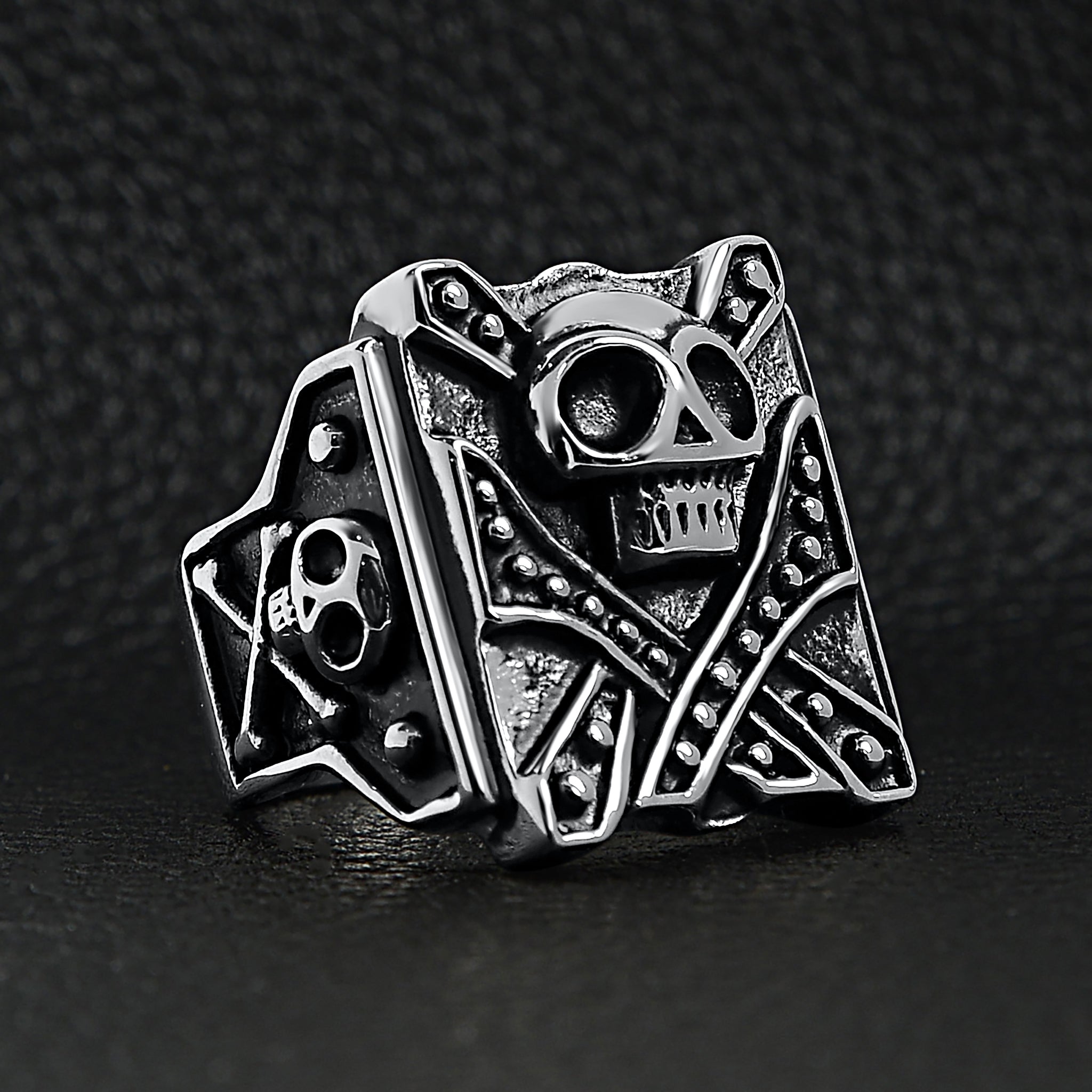Stainless Steel Polished Studded Skull Signet Ring / SCR3035、mySite、dreamappss
