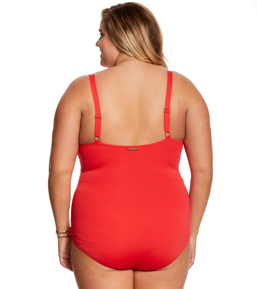 Michael Kors Swimwear Plus Size Solid Deep V Twist One Piece Swimsuit、mySite、noshort