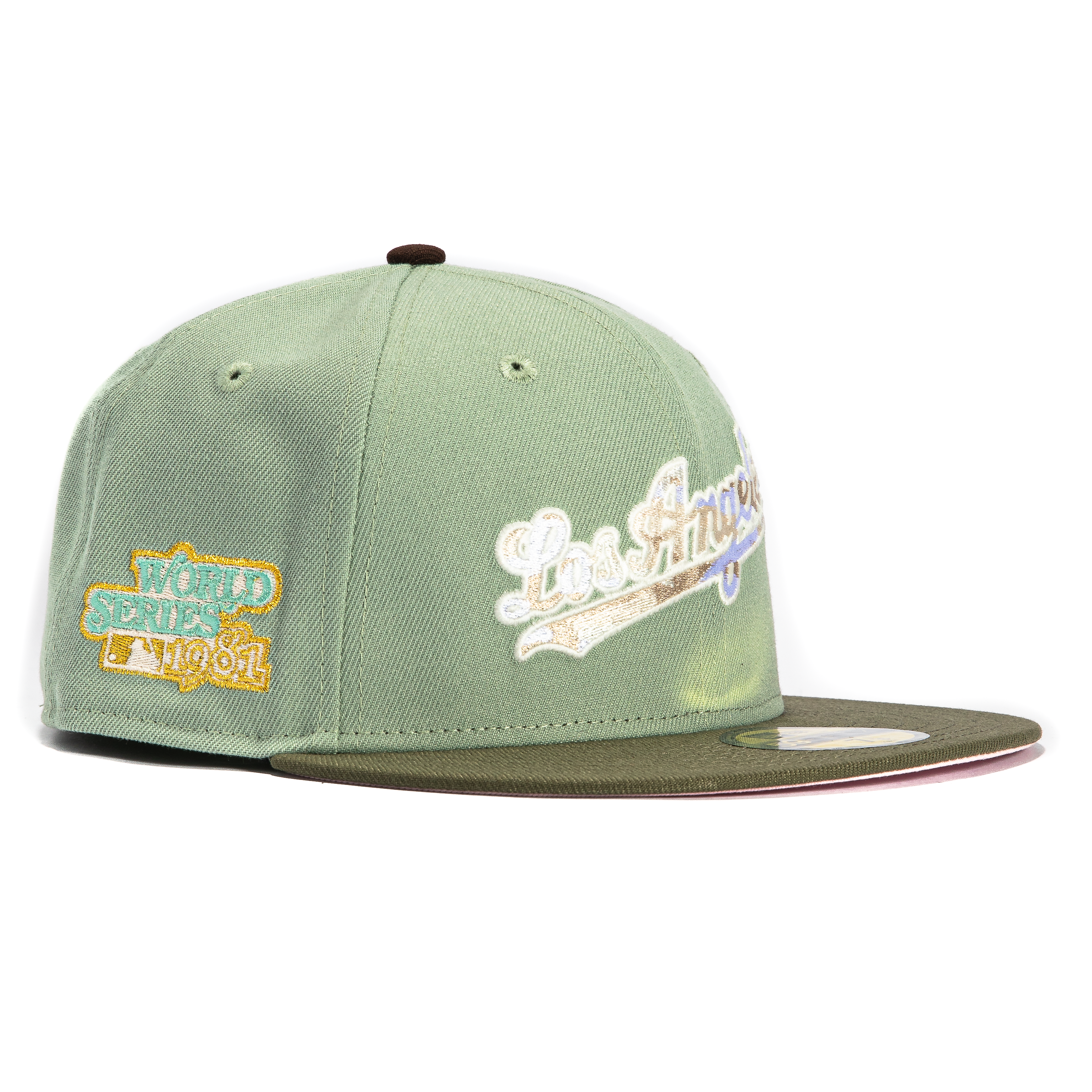 New Era 59Fifty Los Angeles Dodgers 1981 World Series Patch Camo Filled Script Hat - Everest Green, Olive、mySite、vikingsvslions