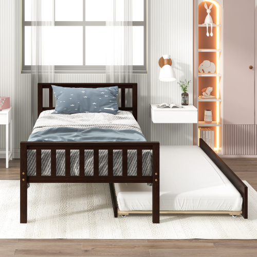 Twin Bed with Trundle, Platform Bed Frame with Headboard and Footboard, for Bedroom Small Living Space,No Box Spring Needed,Grey(New SKU:W504P148530)、、casual