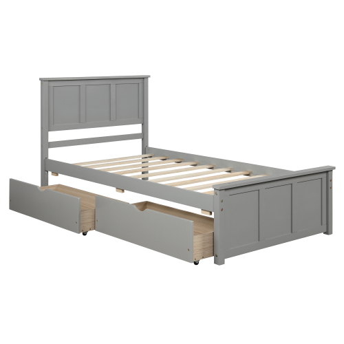 Platform Bed with Twin Size Trundle, Twin Size Frame, Espresso、、casual