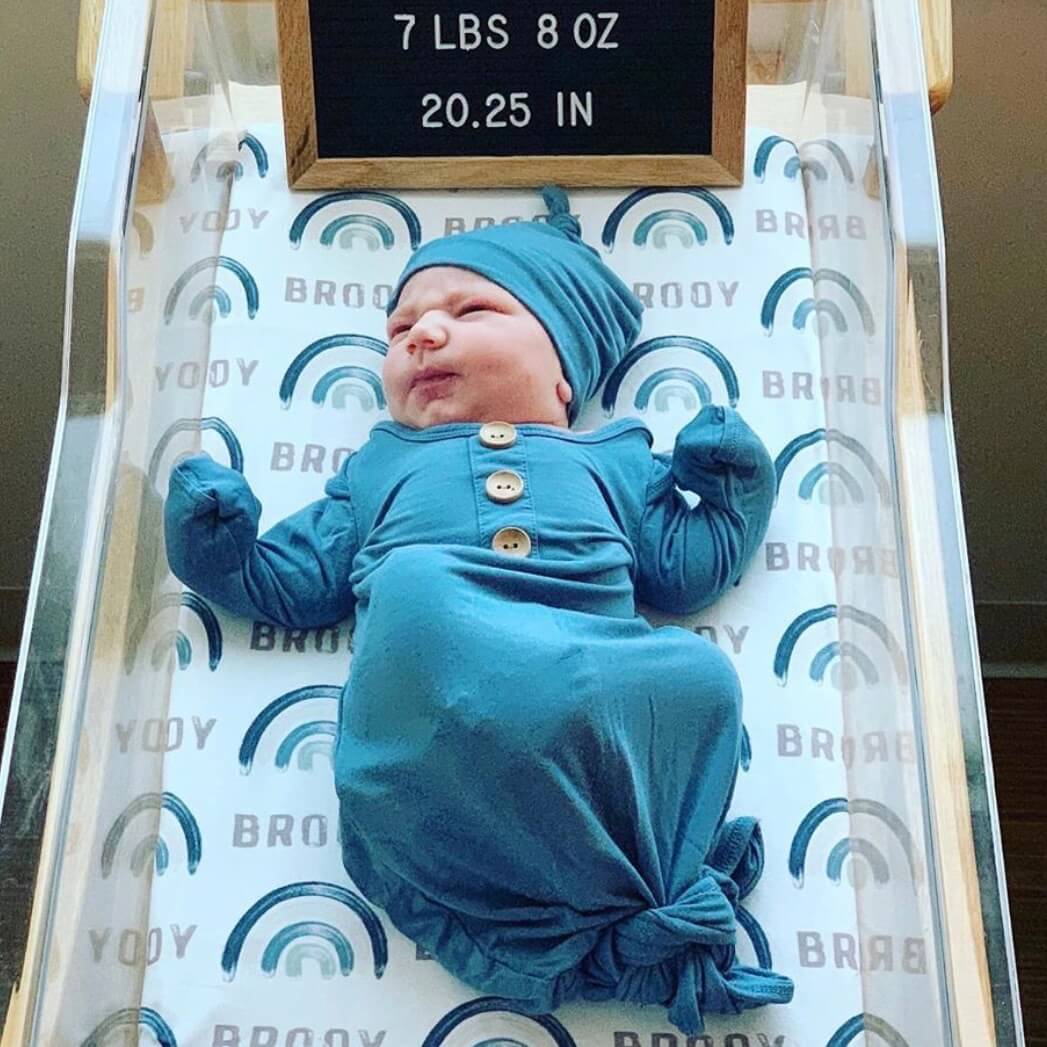  Solid Dusty Blue Bamboo Baby Knot Gown & Hat、mySite、layawaytickets