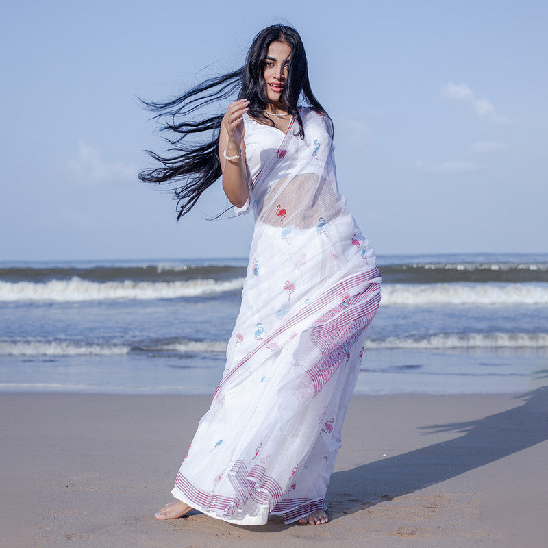 Kota Handblock Printed Saree | White & Red、mySite、camillekostekn