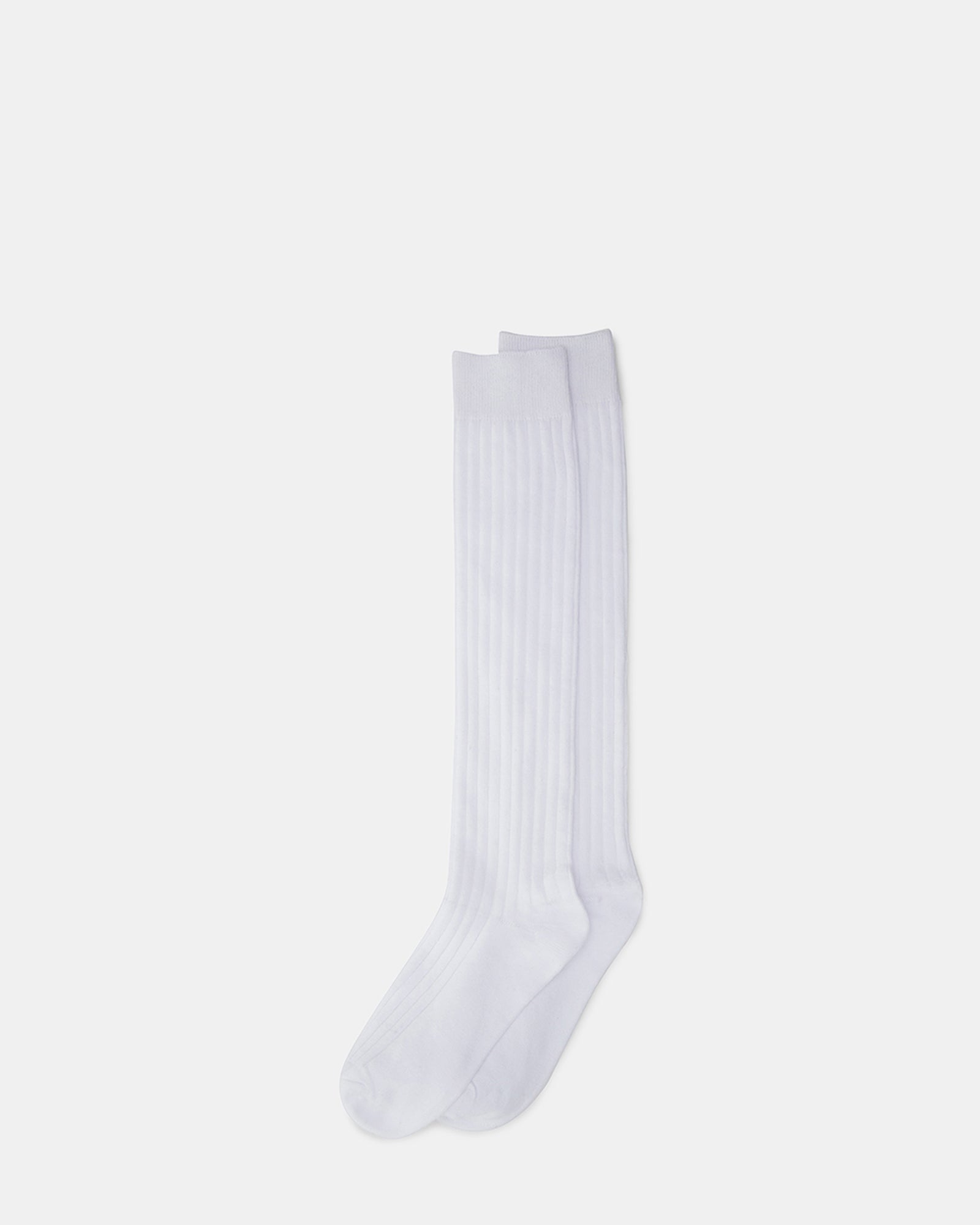 RIBBED KNEE HIGH SOCKS WHITE、mySite、gtrtttuynbv
