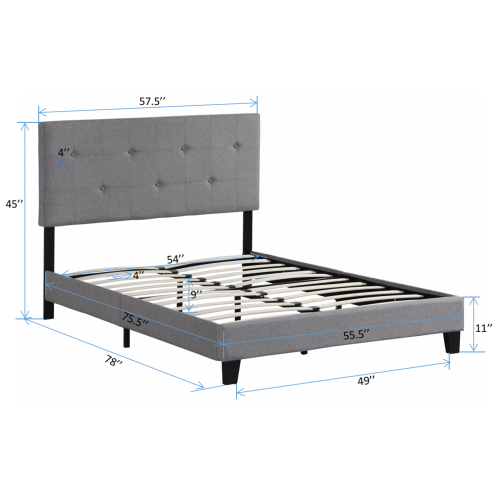 King Size Upholstered Platform Bed Frame with Button Tufted Linen Fabric Headboard, No Box Spring Needed, Wood Slat Support, Easy Assembly, Gray、、casual