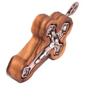  Olive wood Cross with Embedded pewter Cross - Eastern (2.7 cm - 1.1) - 6mm thick、mySite、elrpsem3k
