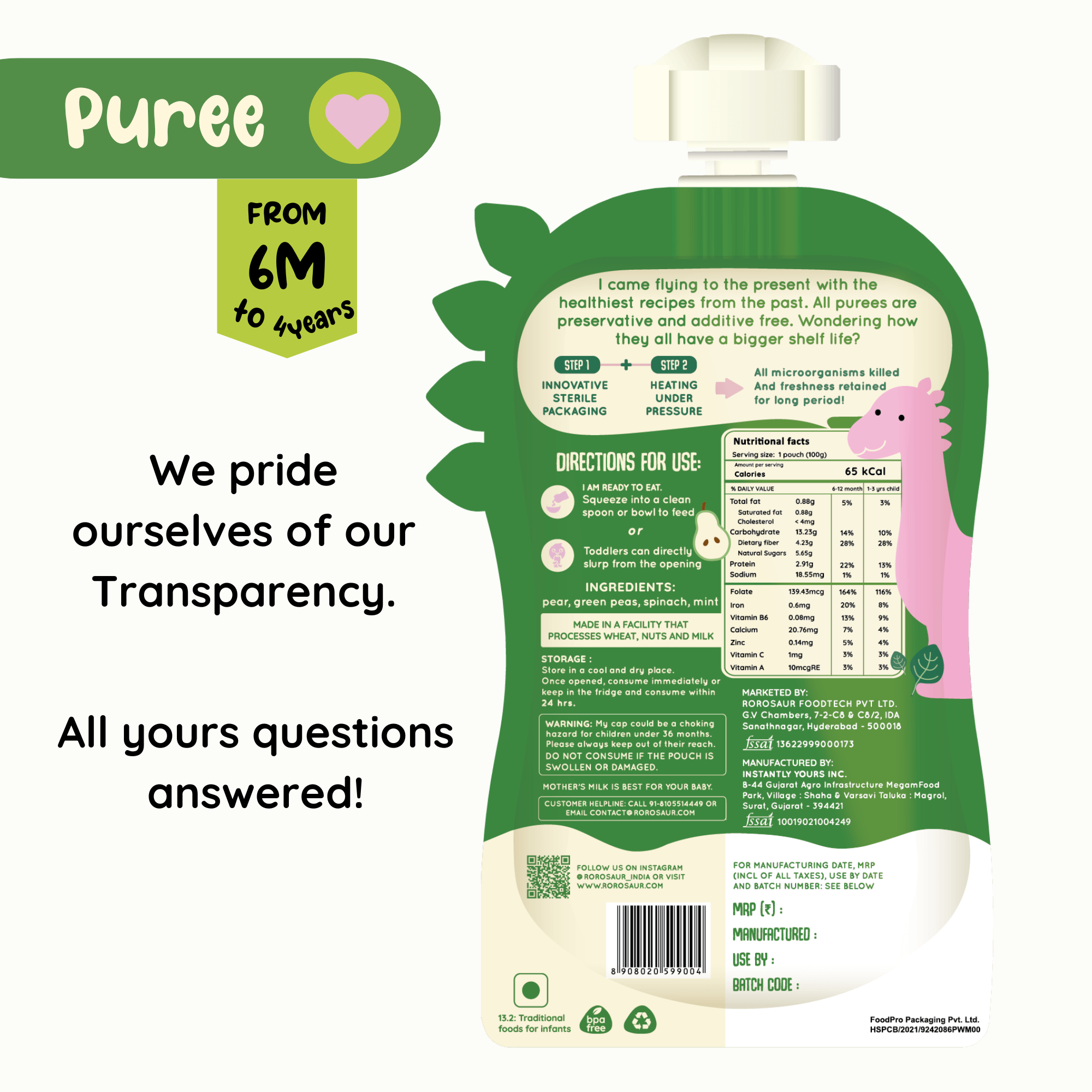 Baby Food | Kids Healthy Snacks | Fruit and Vegetable Puree | Pear-Y Green | 100 g、mySite、camillekostekn