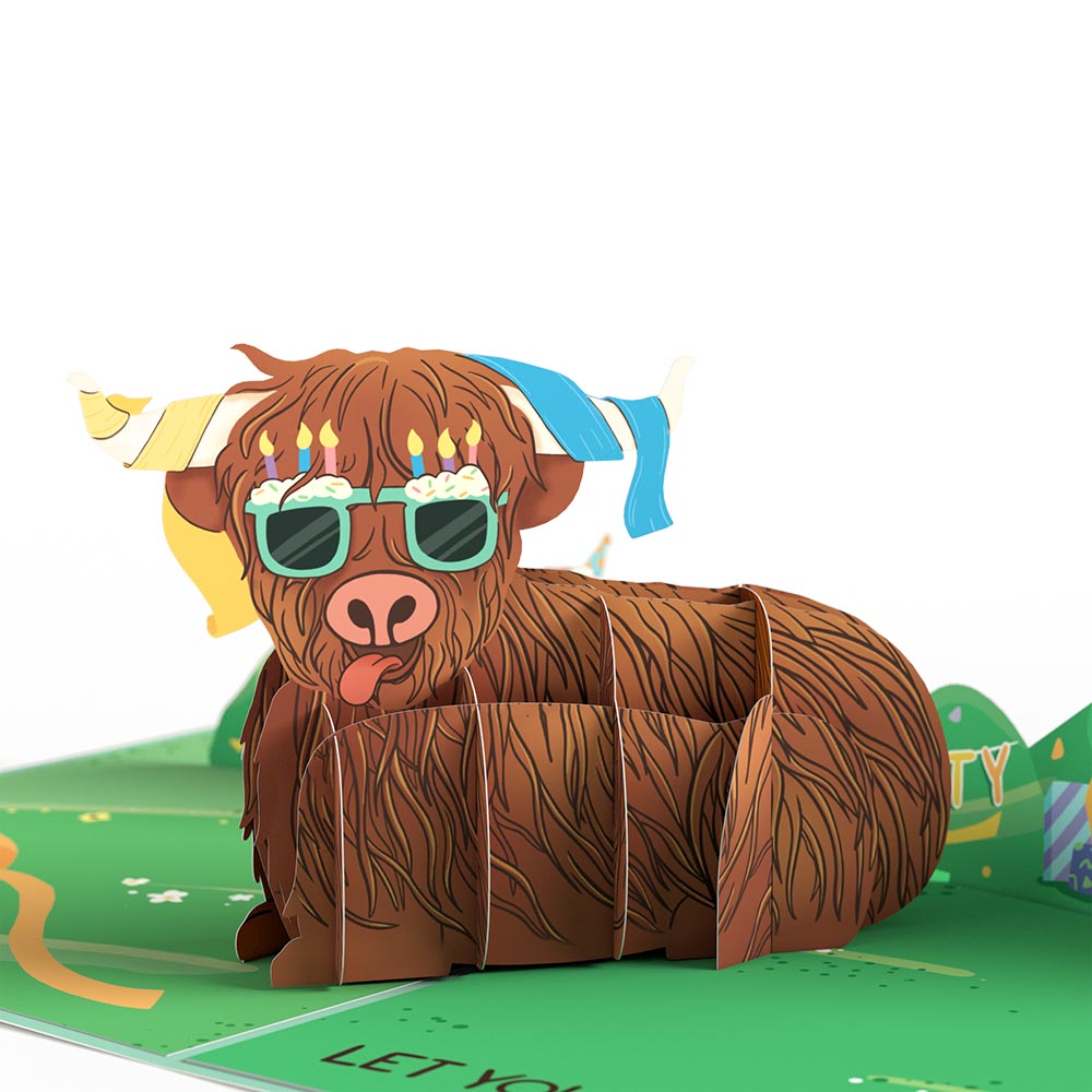 Highland Cow with Cat Laser Eyes Birthday Pop-Up Card and Sentiment Set、mySite、solidvoid
