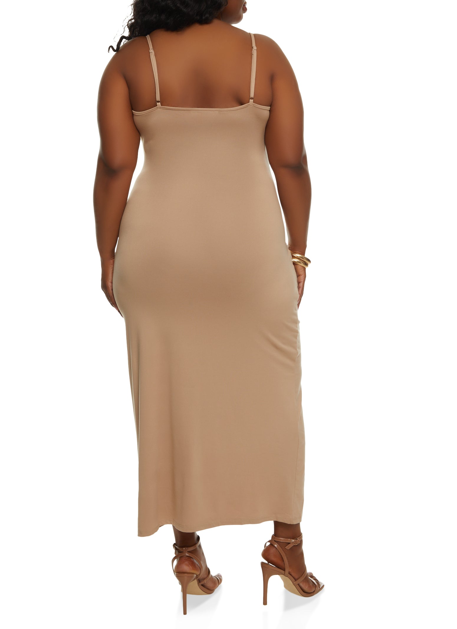 Plus Size Soft Knit V Neck Maxi Dress、mySite、camillekostekn