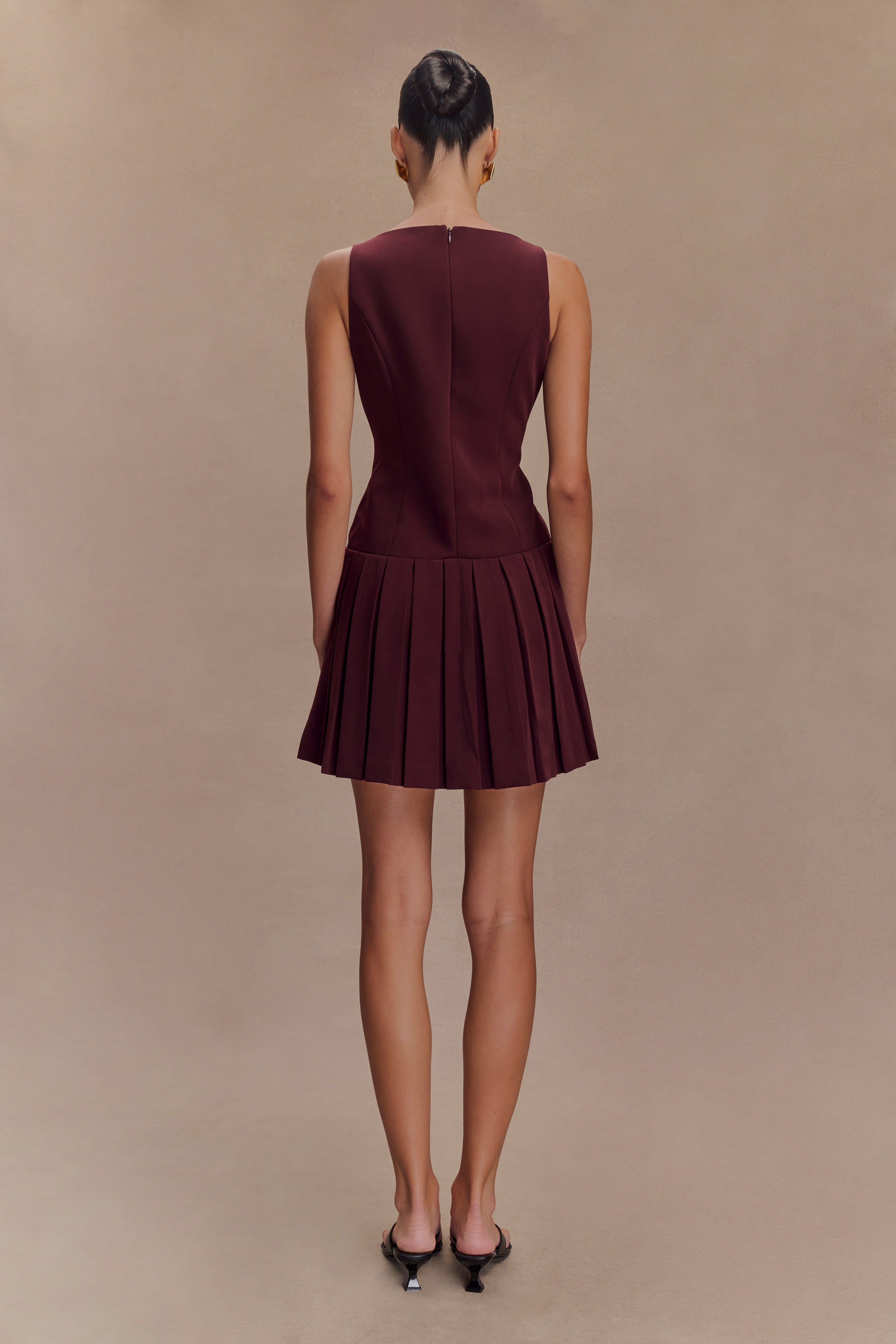 Mackenzie Sleeveless Pleated Mini Dress - Mahogany、mySite、solidvoid