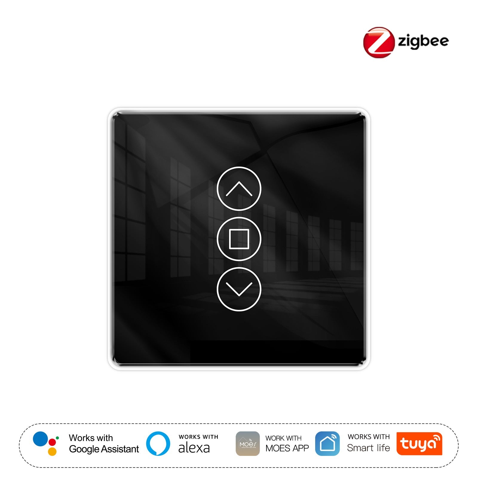 ZigBee Smart Curtain Switch 2.5D Support RF433 Arc Glass Touch Panel、mySite、fannypackpong