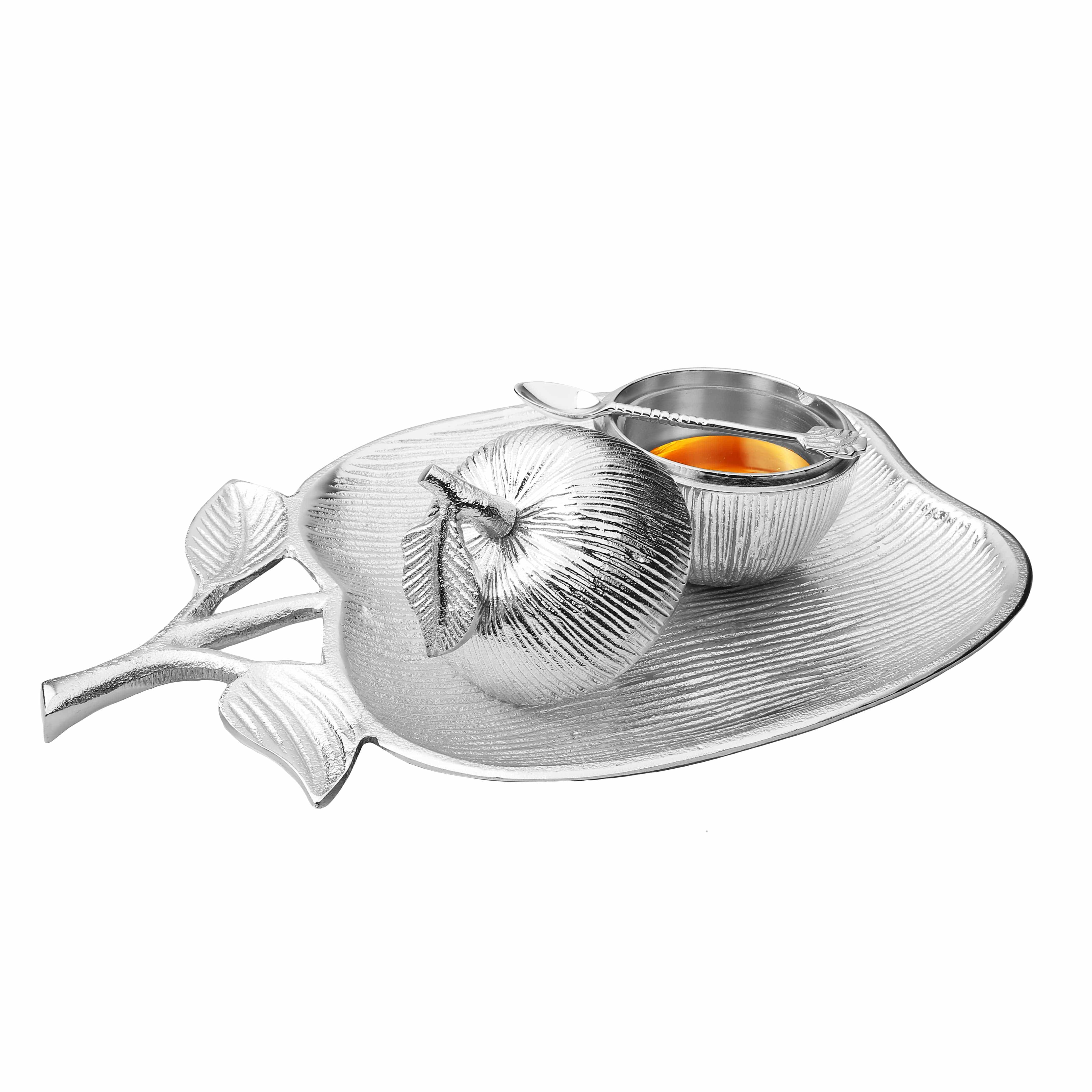 Large Apple Shaped Dish with Removable Honey Jar - Silver、mySite、topwebapps