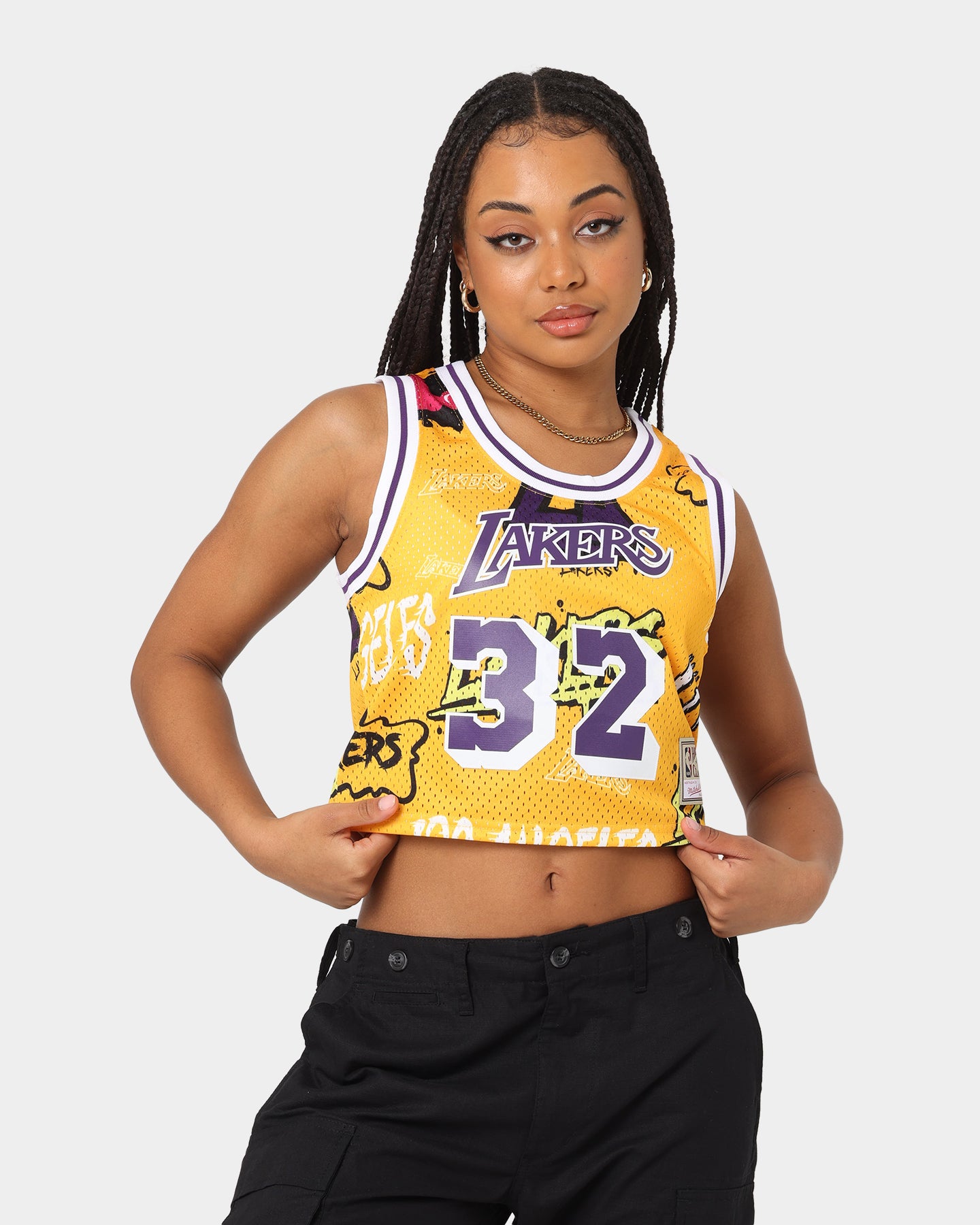 Mitchell & Ness Women's Magic Johnson Los Angeles Lakers Slap Sticker Crop Tank Yellow、mySite、zt4zffjzw