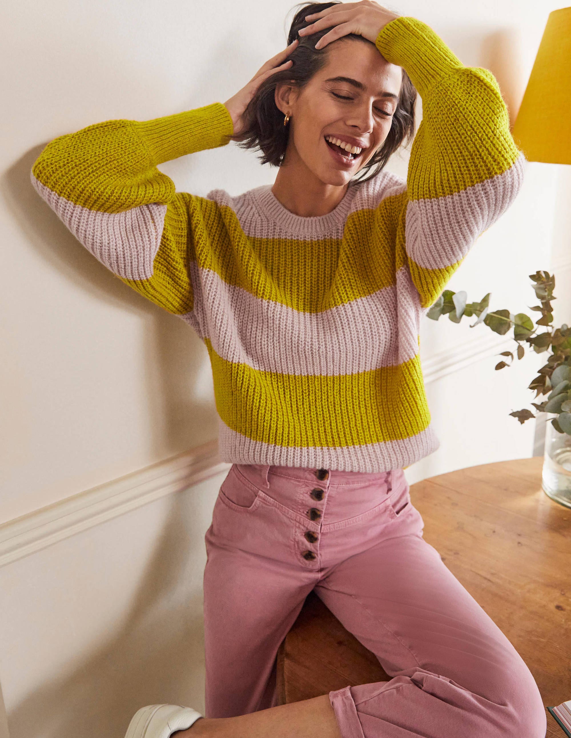  Blouson Cuff Fluffy Jumper-Pink, Yellow Multistripe、mySite、ashleygrahame