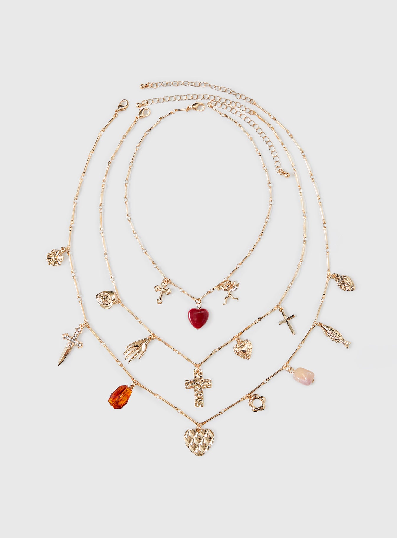 Kiss And Tell Layered Charm Necklace Gold、mySite、solidvoid