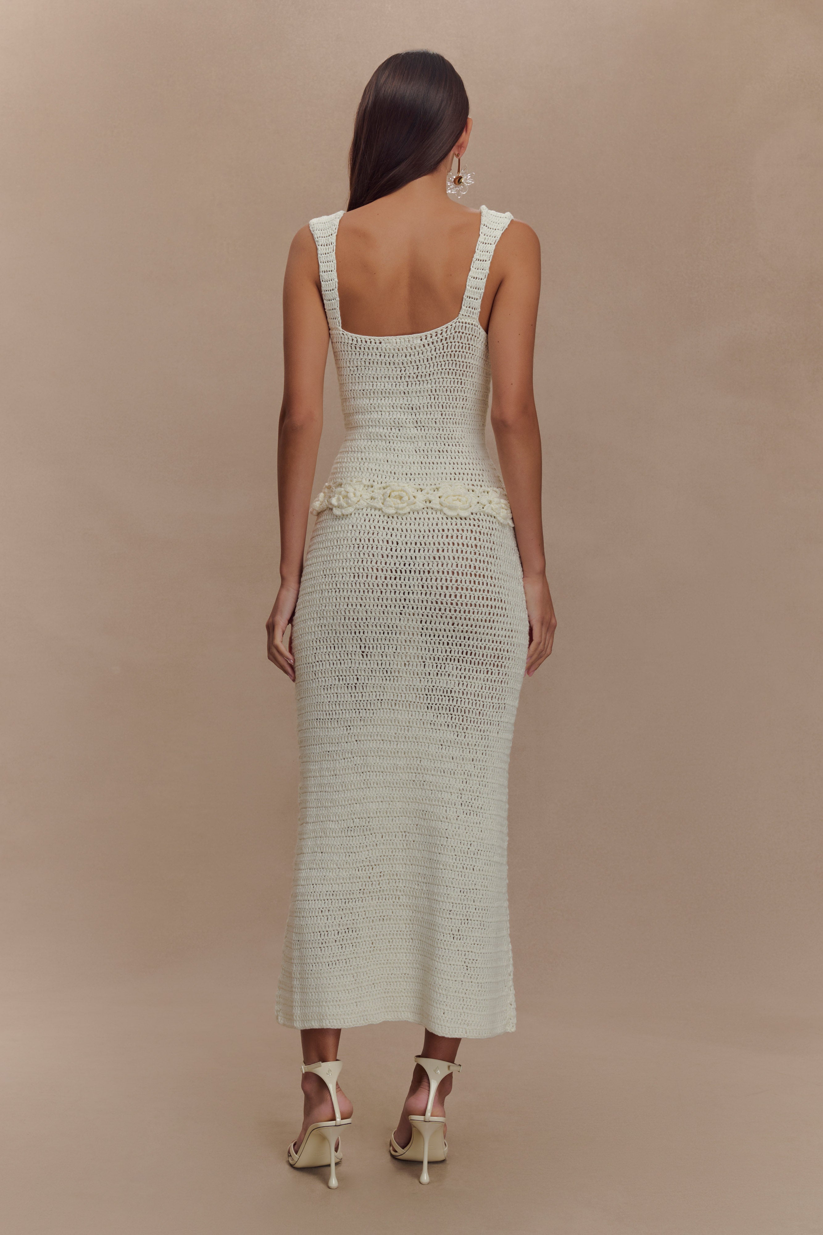 Teagan Floral Hand Crochet Midi Dress - Ivory、mySite、solidvoid