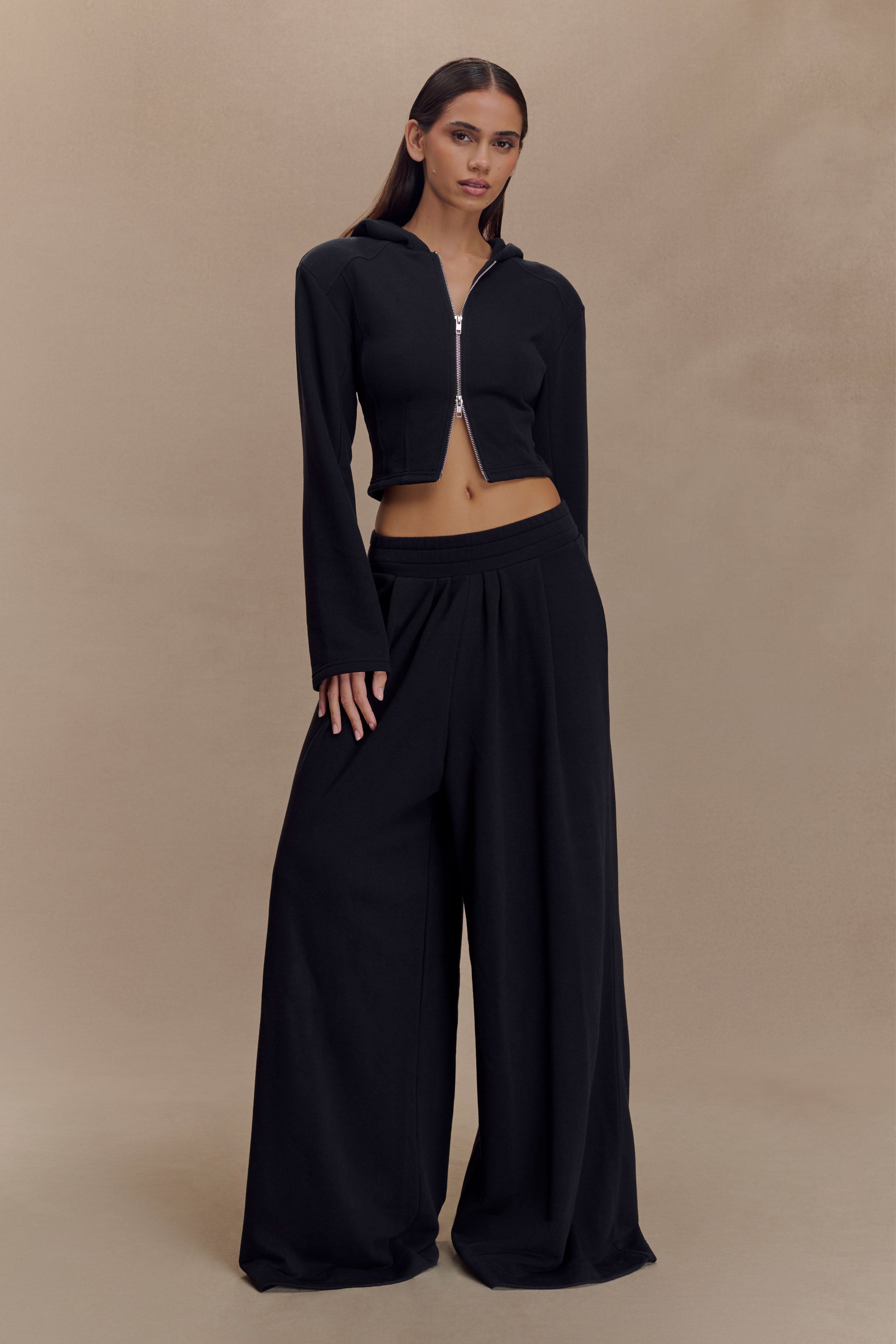 Aspen Gathered Wide Leg Jogger - Black、mySite、solidvoid