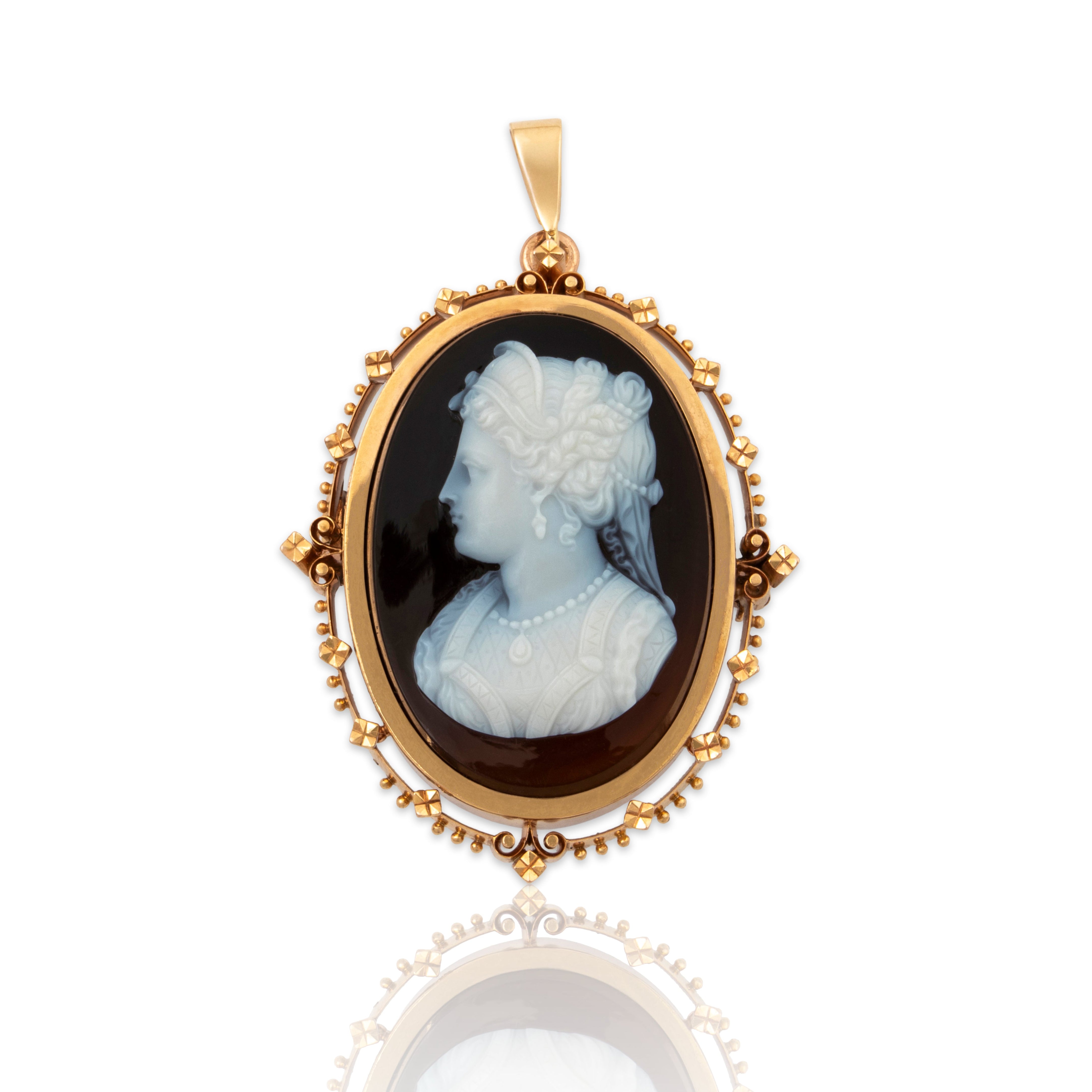 Antique Victorian Large 14k Rosy Yellow Gold 16ct Sardonyx Cameo Pin / Pendant、mySite、hinf8tx79