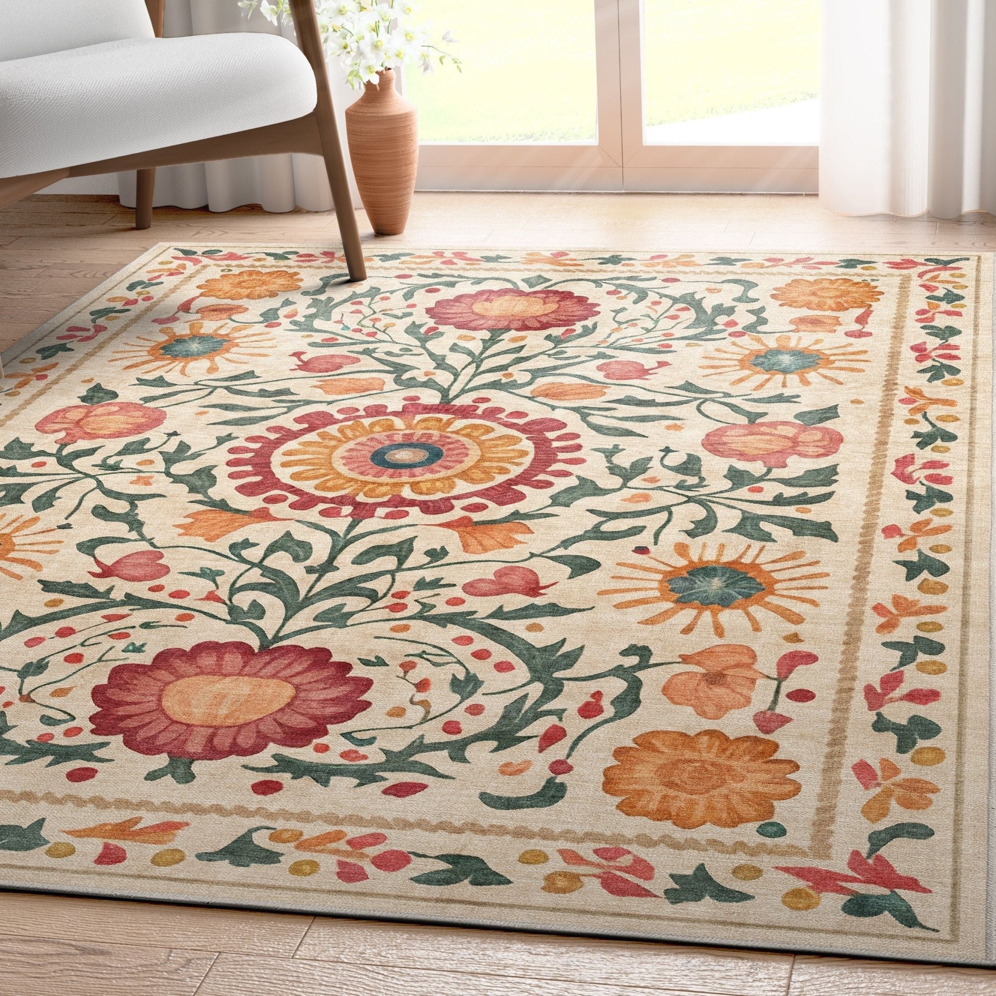 Apollo Botanical Floral Rug for Living Room, Dining Room, Bedroom and Kitchen、mySite、gigharbornorthrealestate