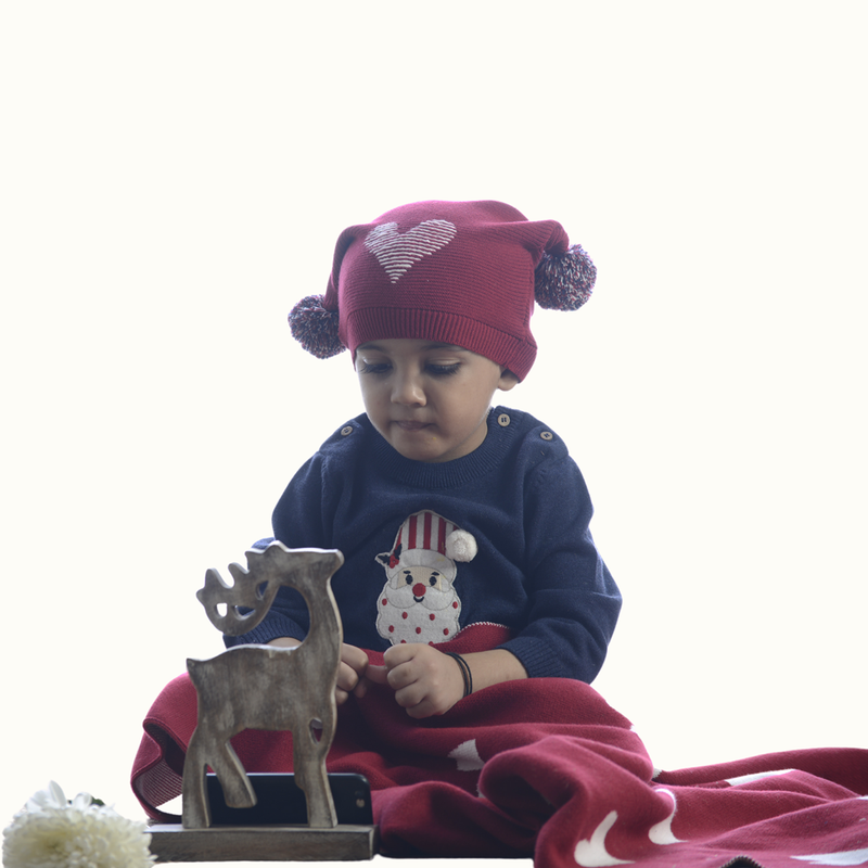 Cotton Hand Embroided Beanie Cap | Cherry Red、mySite、camillekostekn