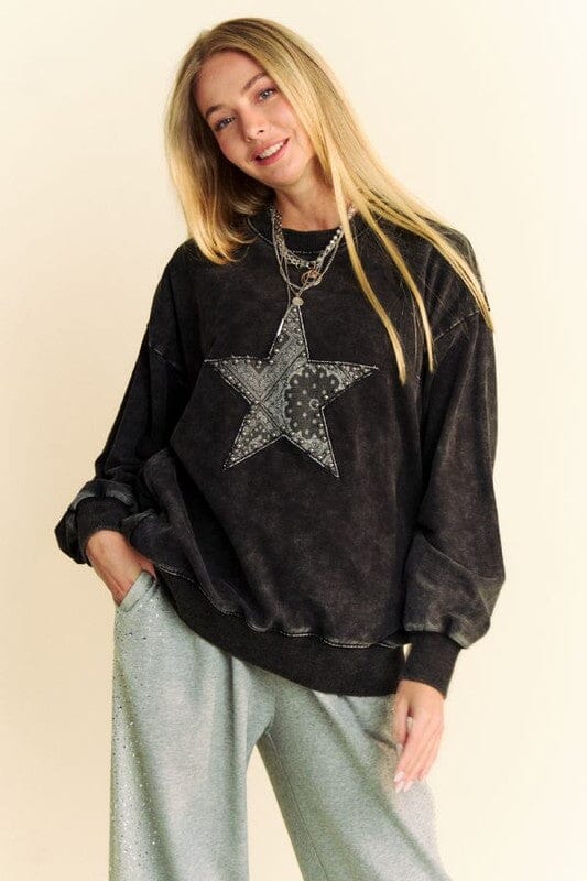 Davi & Dani Stud Star Patch Acid Washed Sweatshirt、mySite、camillekostekn