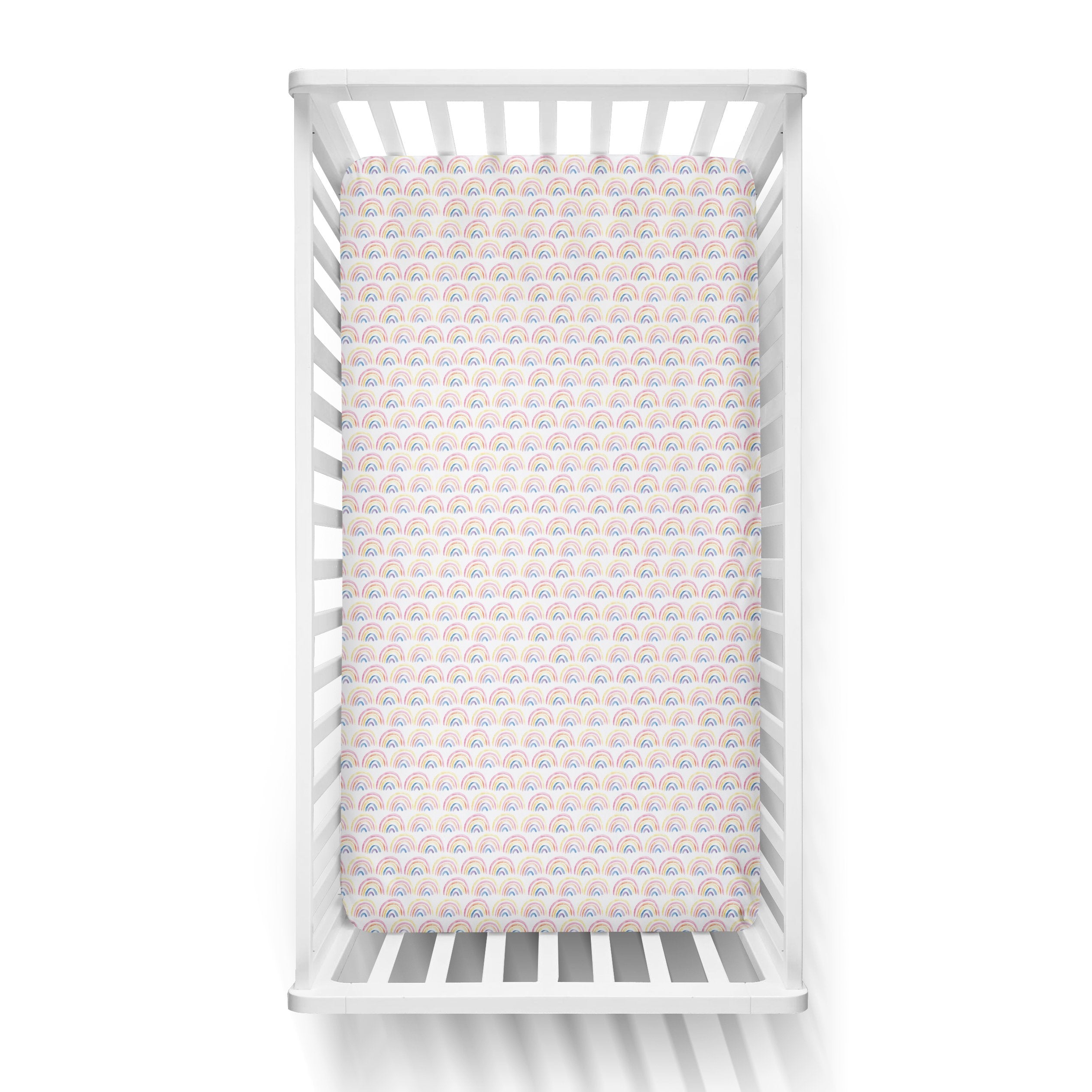 Pastel Rainbows Fitted Crib Sheet、mySite、g9winljtr