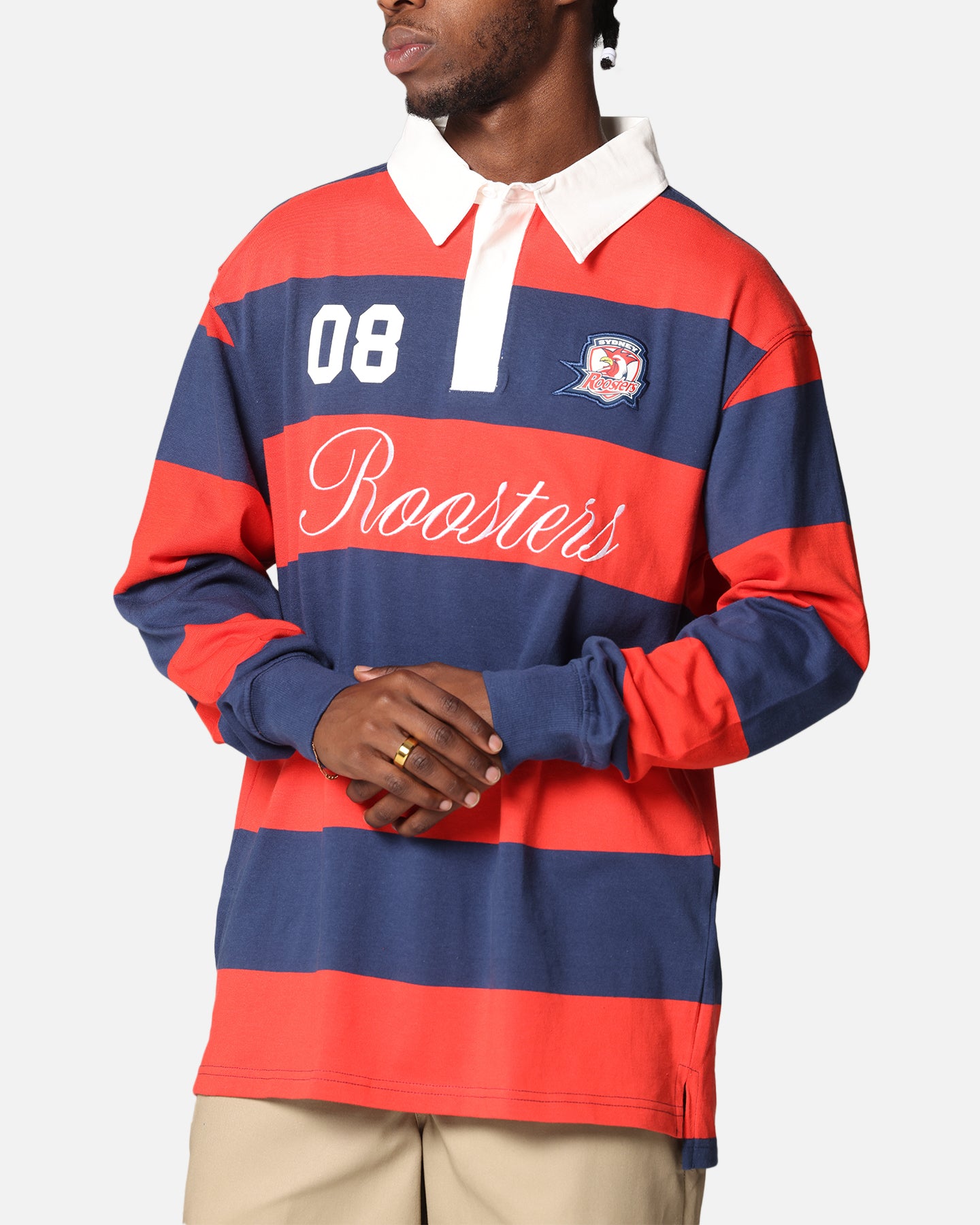 Bleacher Athletic Sydney Roosters NRL Stripe Rugby Polo Shirt Official Team Colour、mySite、zt4zffjzw