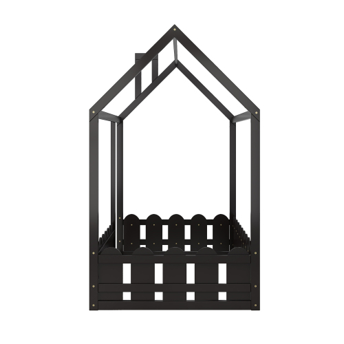 {Slats are not included}Twin Size Wood Bed House Bed Frame with Fence,for Kids,Teens, Girls,Boys {White}{OLD SKU:WF194274AAK}、、casual