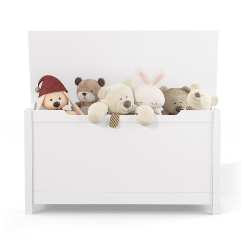 Kids Wooden Toy Box Storage with Safety Hinged Lid for Ages 2+ (White)、、casual