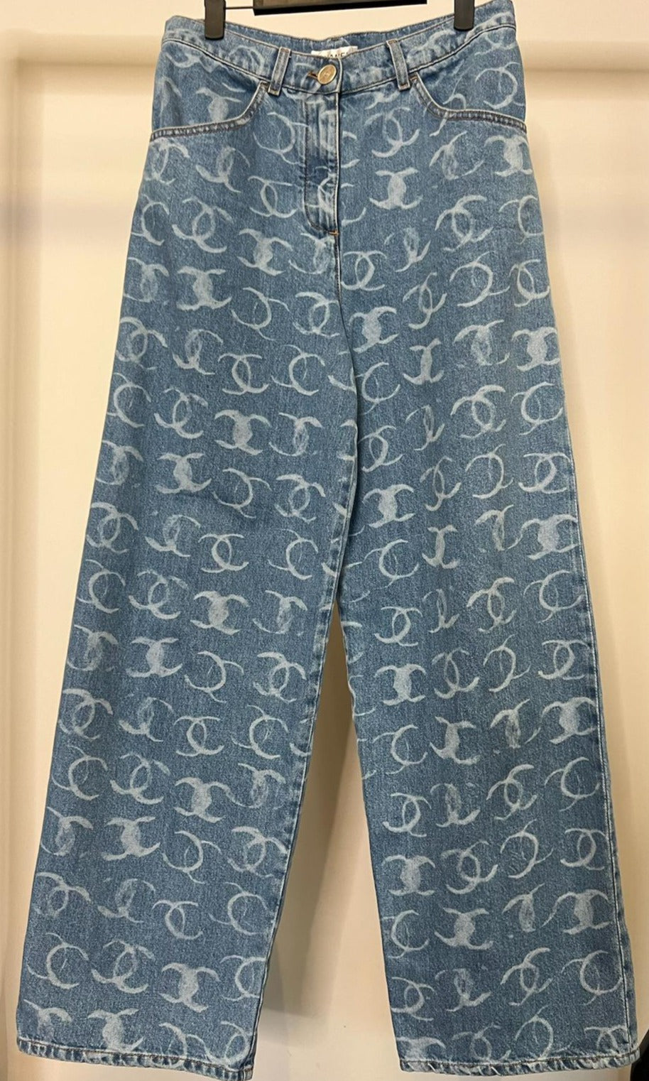 Chanel CC Printed Logo Embroidered Denim Wide Leg Jeans、mySite、garminoutage.com