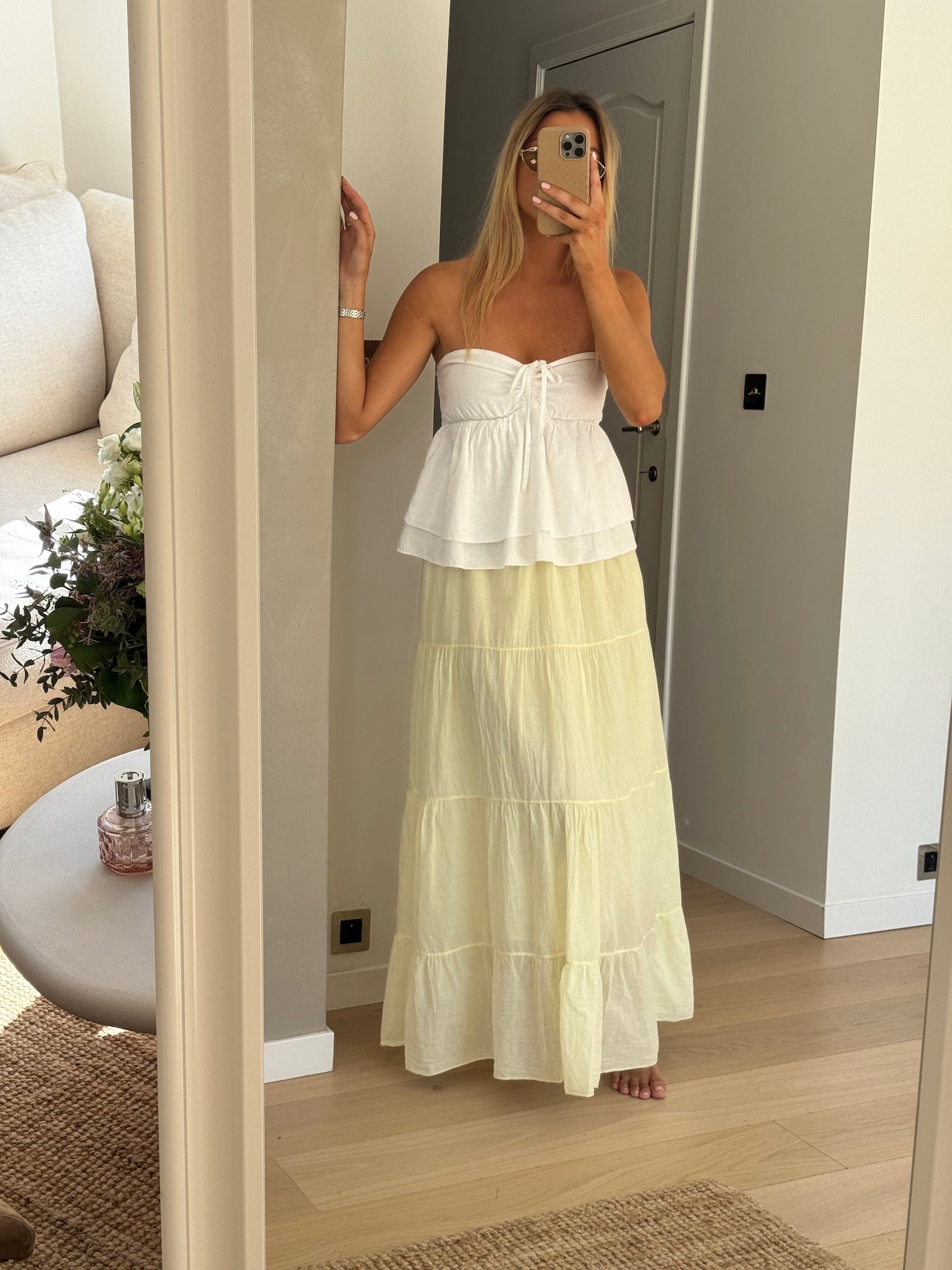 White pleated skirt