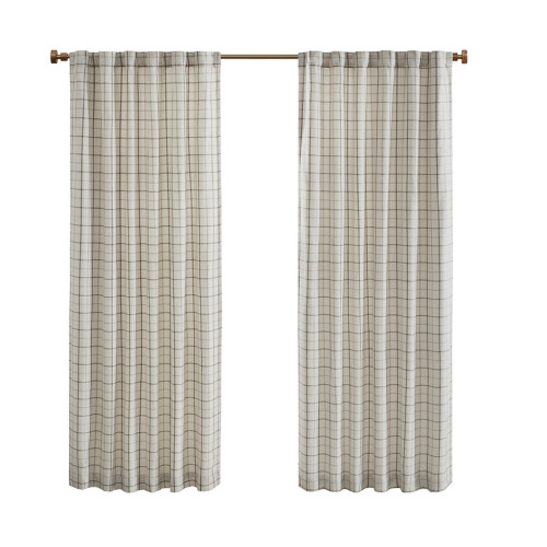 Plaid Rod Pocket and Back Tab Curtain Panel with Fleece Lining Brown 50x84"、、eastwooduniform