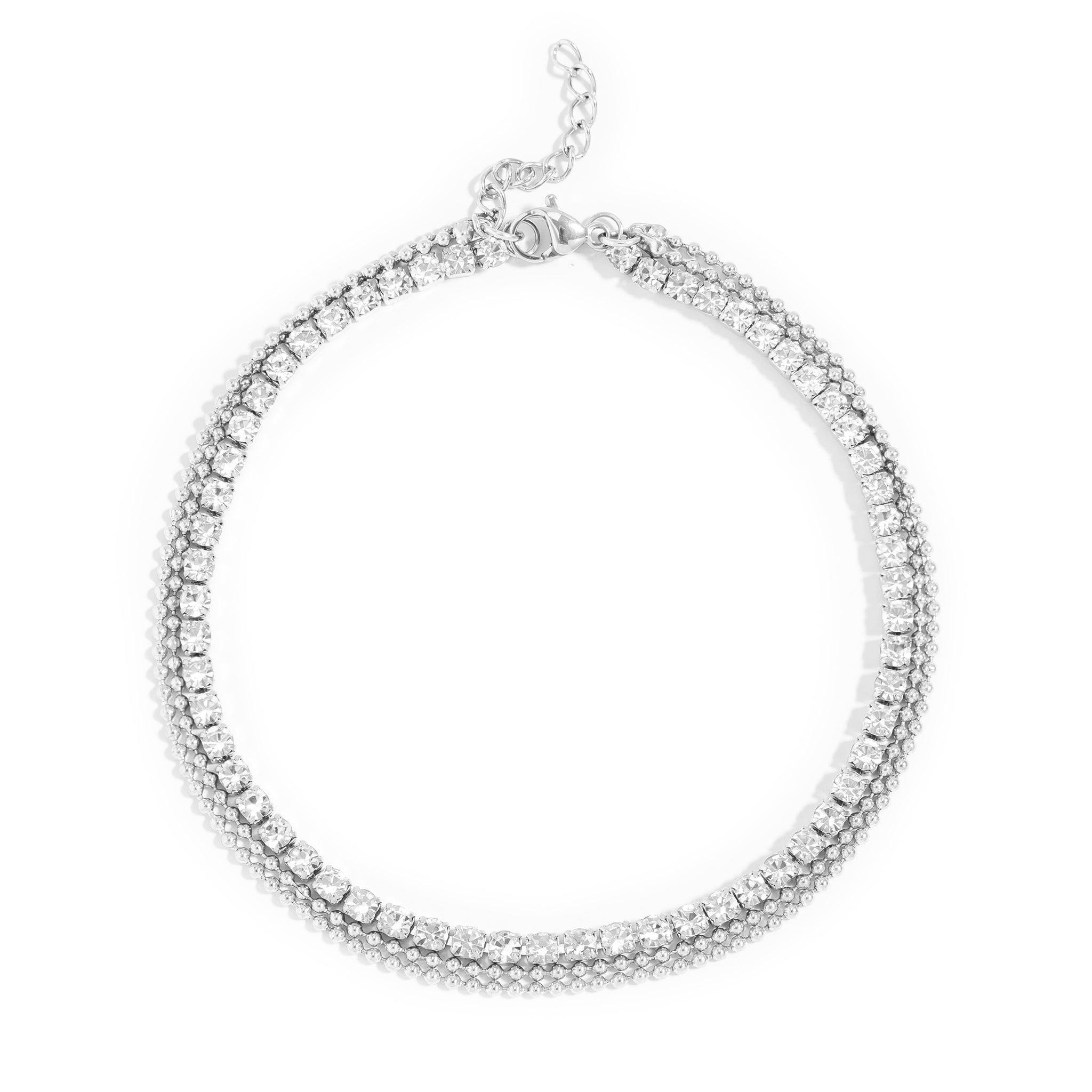 18K Gold PVD Stainless Steel Rhinestone and Shotbead Chain Layered Anklet / SBB0327、mySite、dreamappss