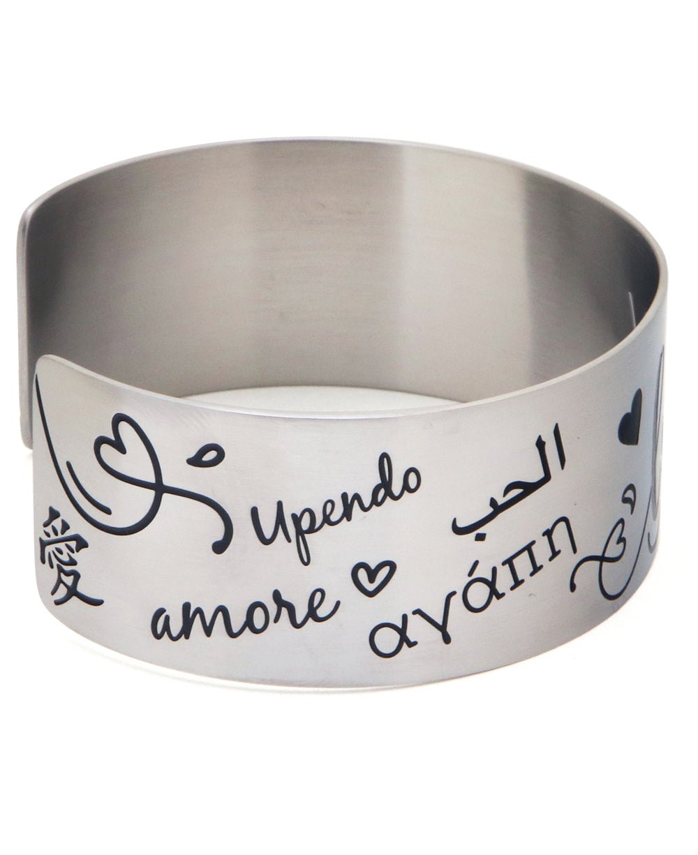Love in Many Languages Stainless Steel Adjustable Cuff Bracelet、mySite、topwebapps