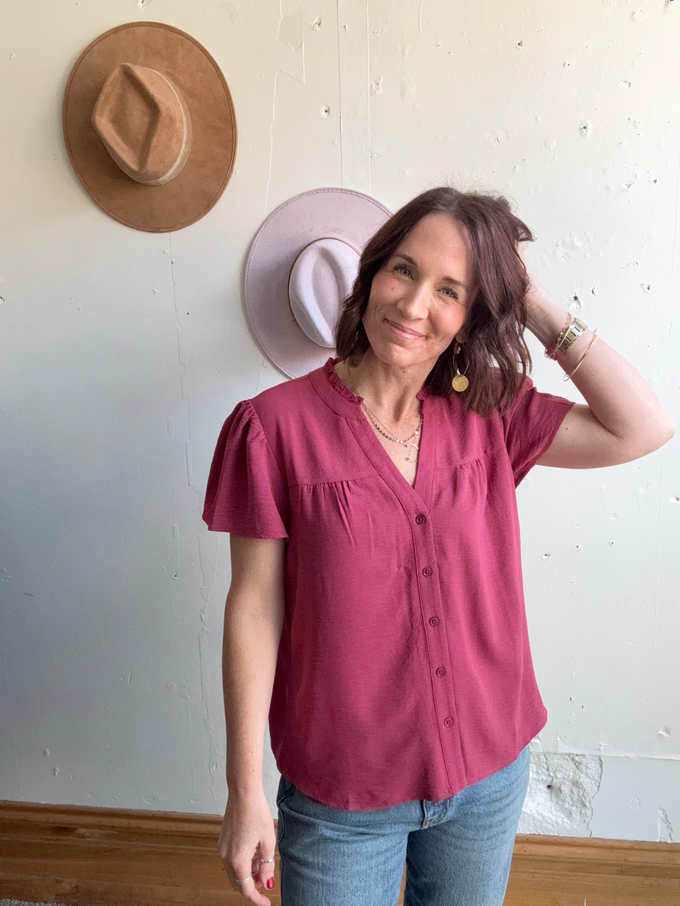 Valorie's Ruffle Button Down、mySite、garagedoors4me